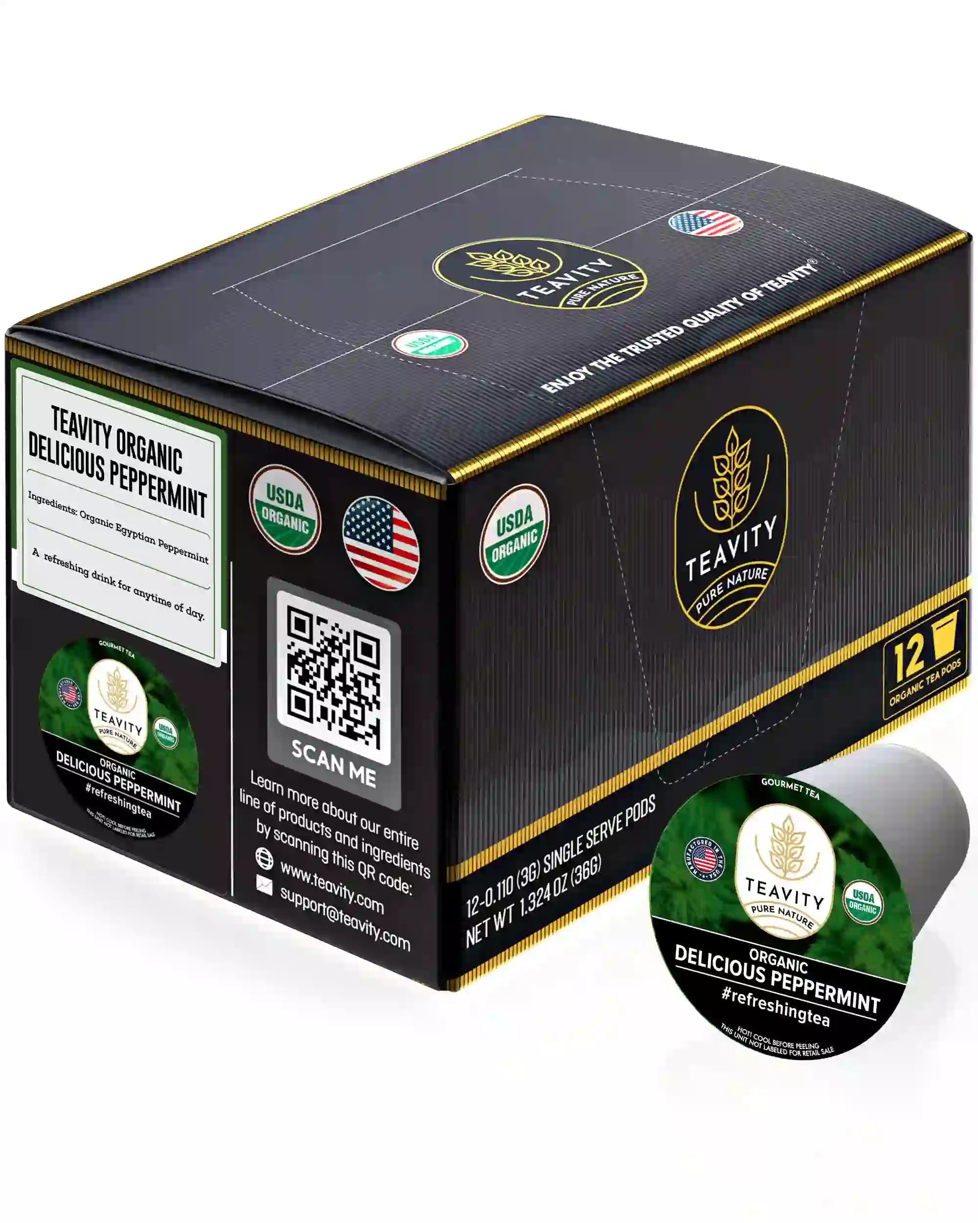 Teavity Organic Delicious Peppermint Tea, 12 count tea pods box