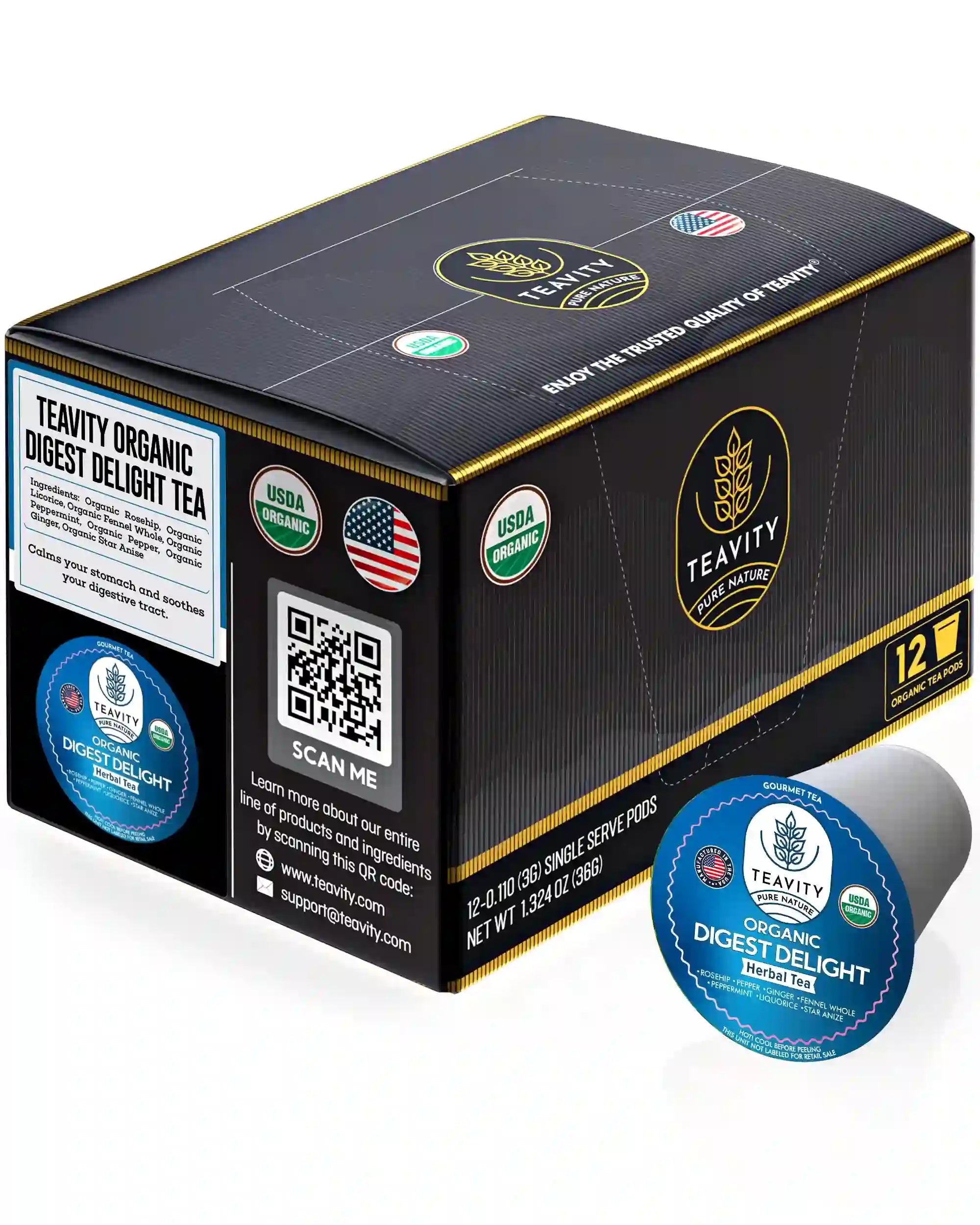 Teavity organic Digest Delight tea box 12 count tea pods sugar free Keurig compatible 