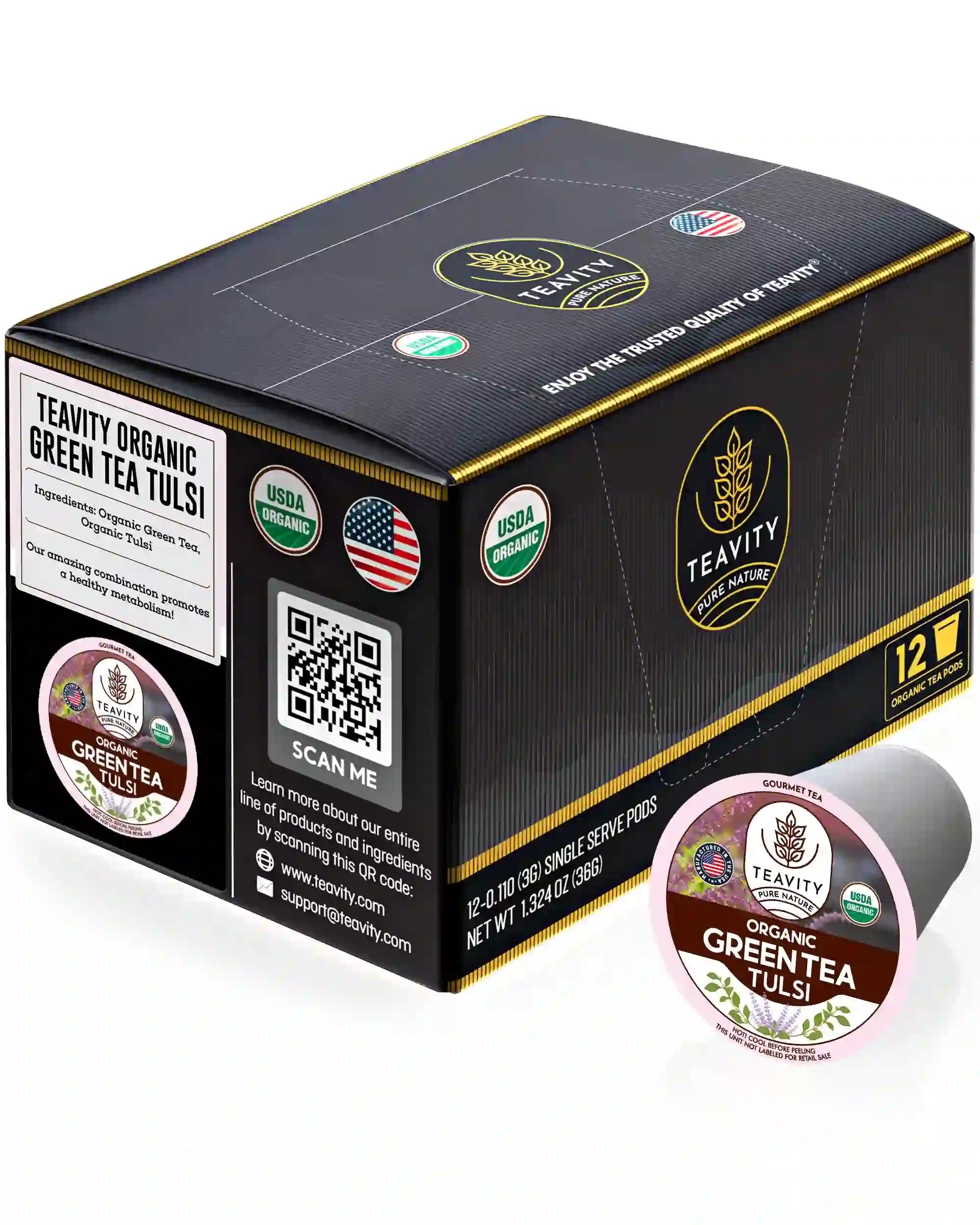 Teavity organic tulsi green tea pods holy basil for Keurig brewers 12 count pack