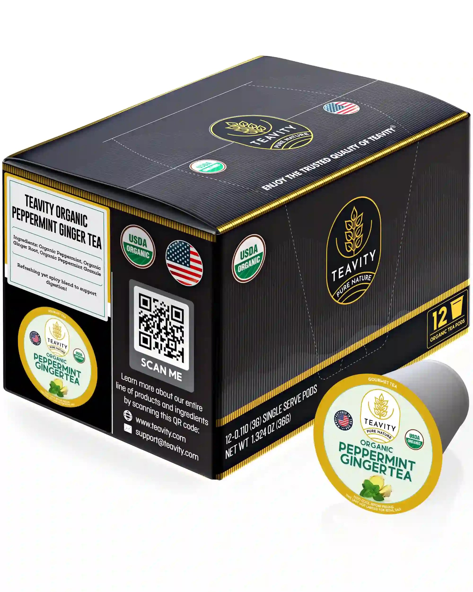 Organic Ginger Peppermint Tea 12 Tea Pods Box from Teavity