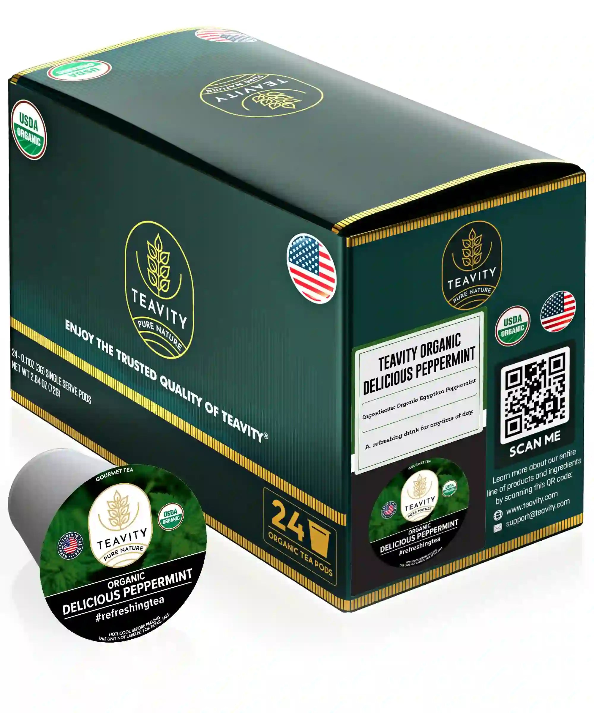 Teavity Organic Delicious Peppermint Tea, 24 count tea pods box