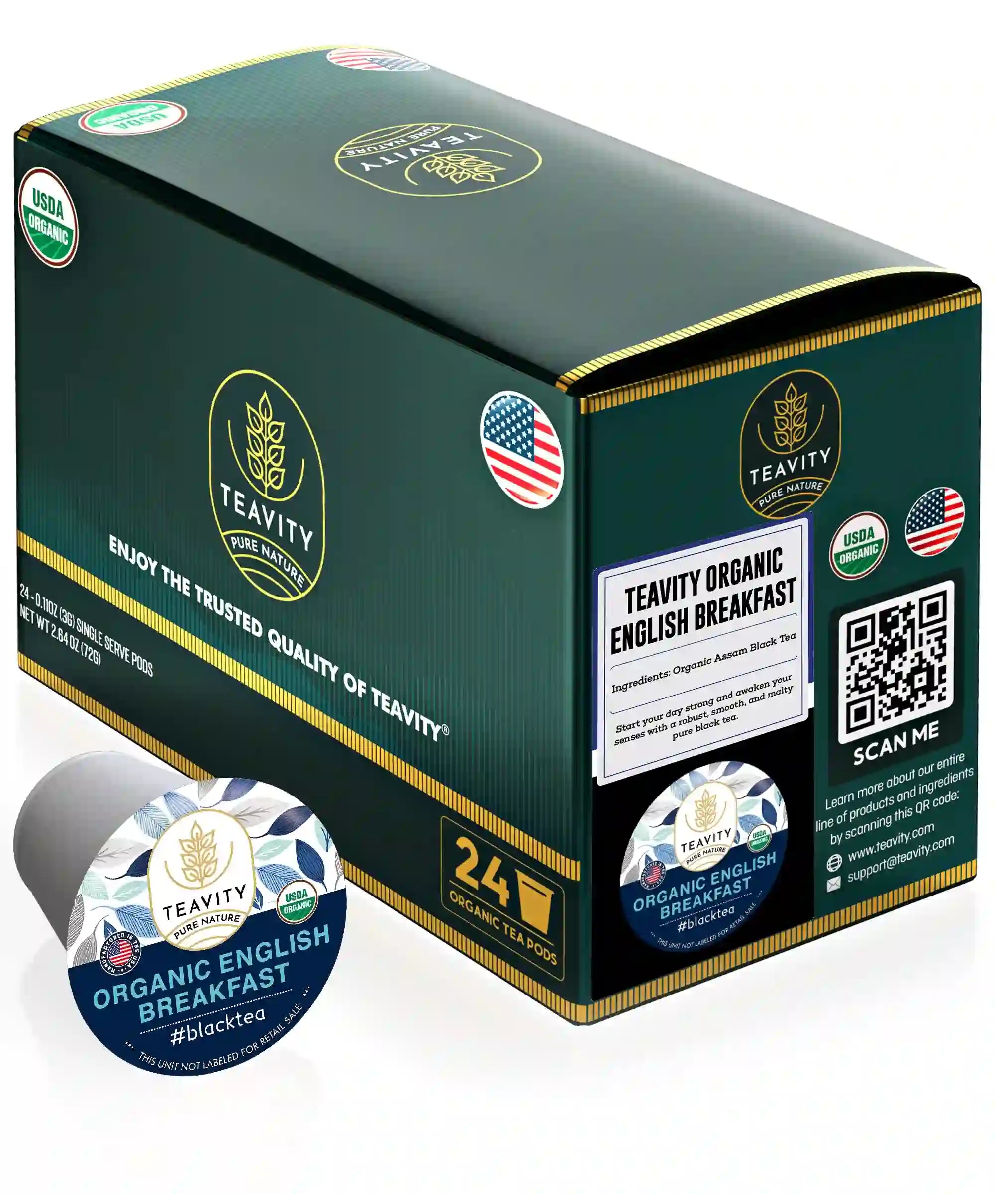 Teavity organic English Breakfast tea pods for Keurig brewers 24 count tea pods