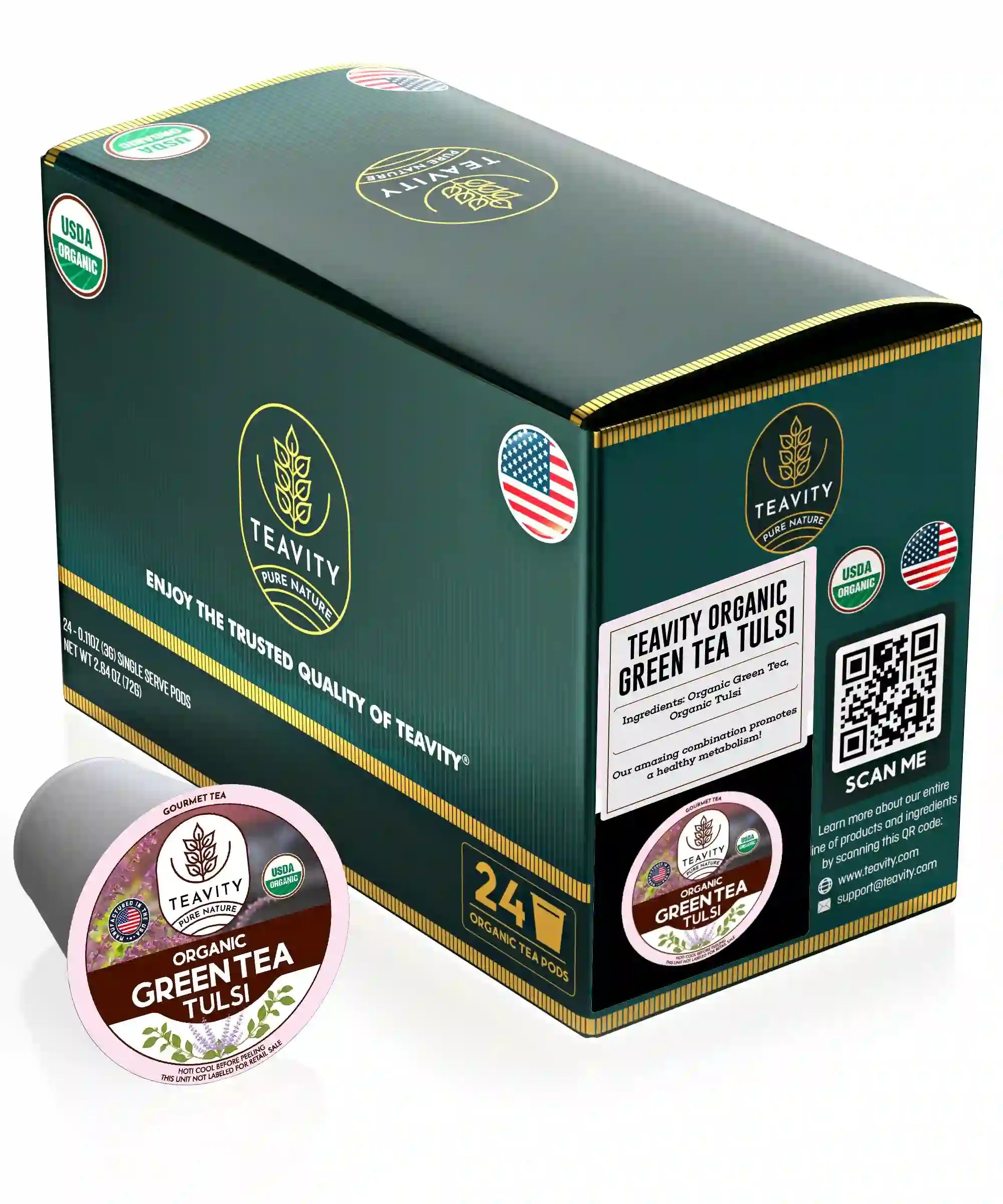 Teavity organic tulsi green tea pods holy basil for Keurig 24 count pack