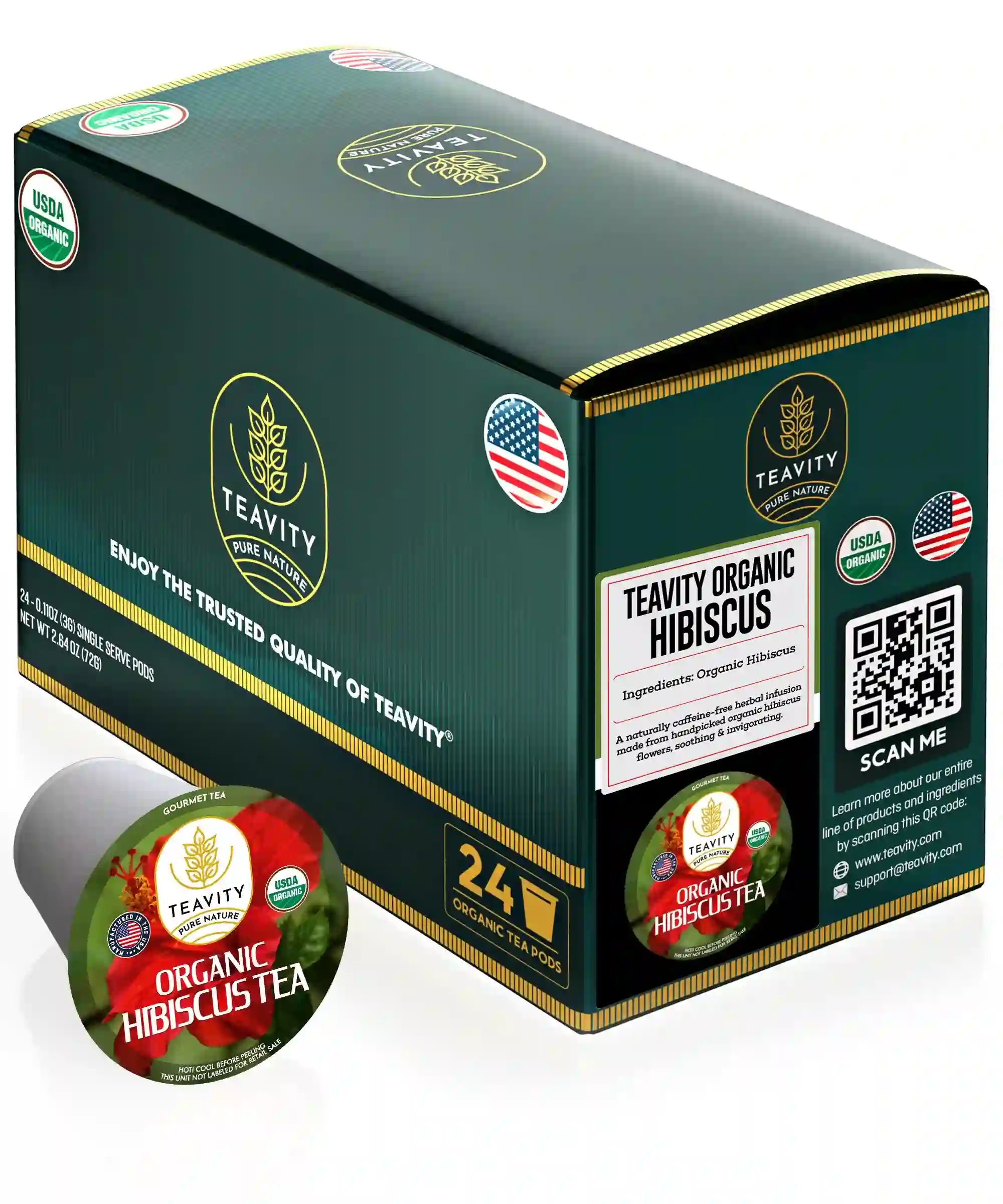Teavity organic hibiscus tea pods box 24 count tea pods