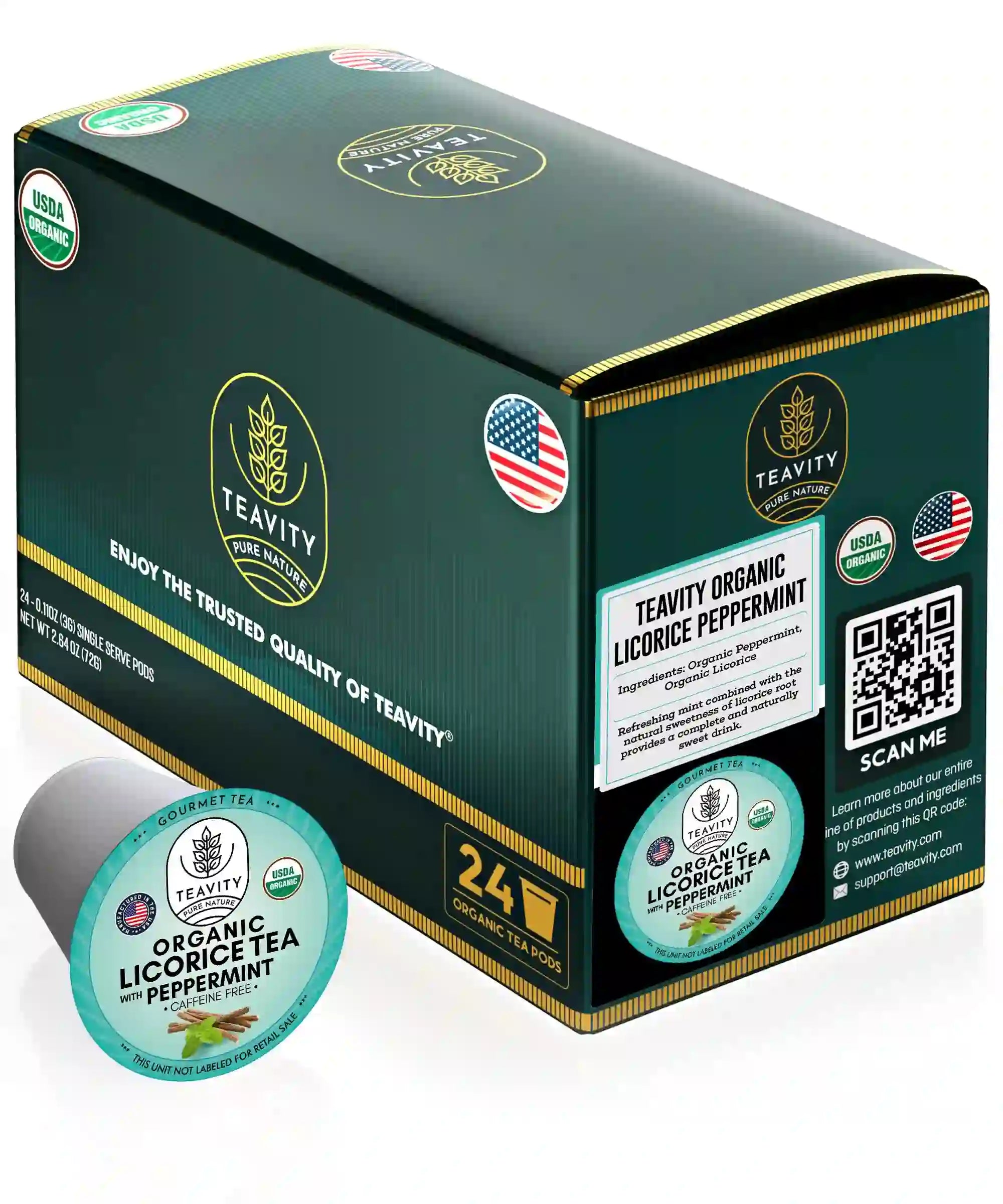 Teavity Organic Licorice Tea with Peppermint, Caffeine Free tea pods box 24 count 