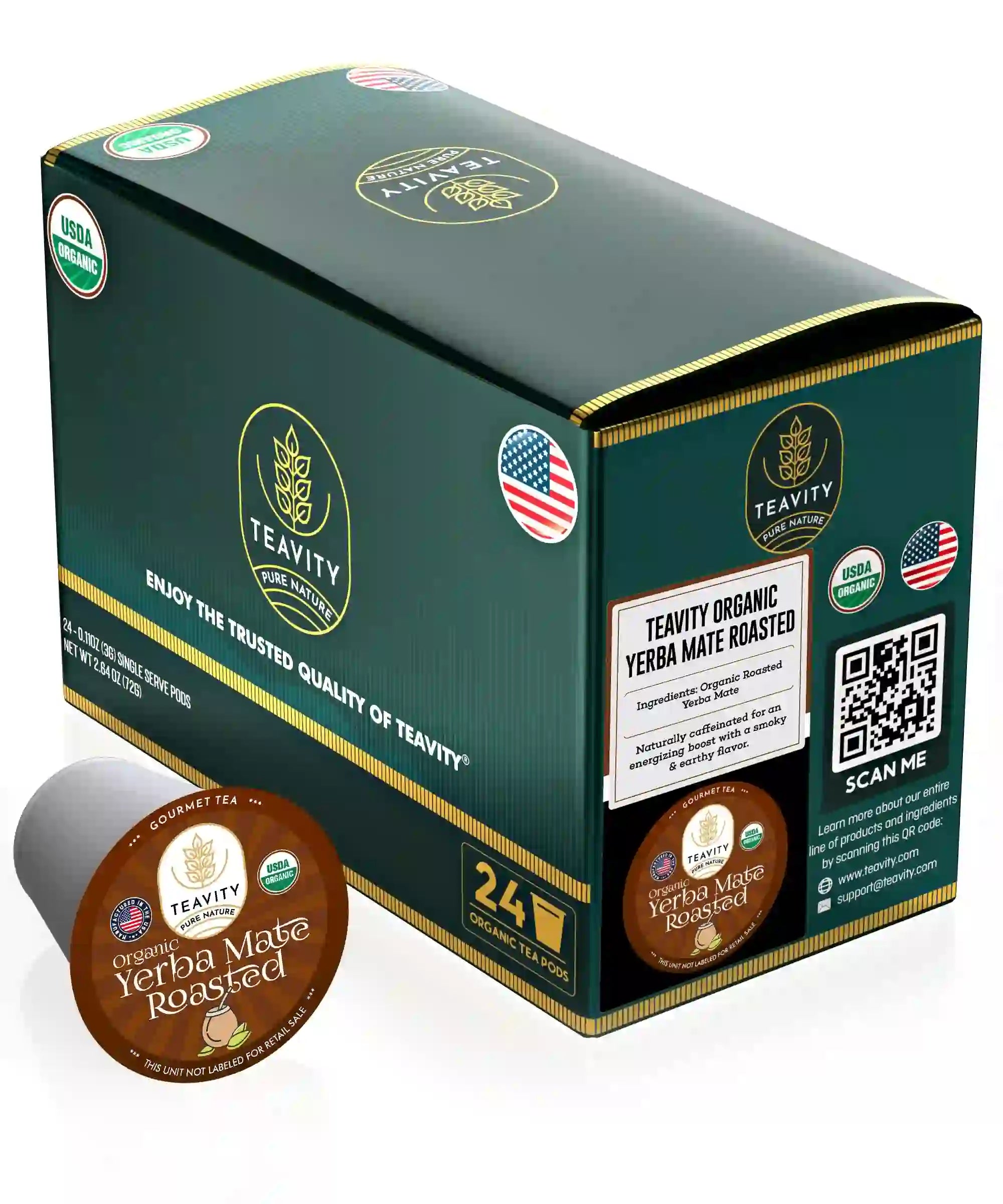 Teavity organic roasted yerba mate tea pods for Keurig, 24 count pack
