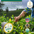 Teavity organic tea leaves sourced from premium gardens, processed in the USA