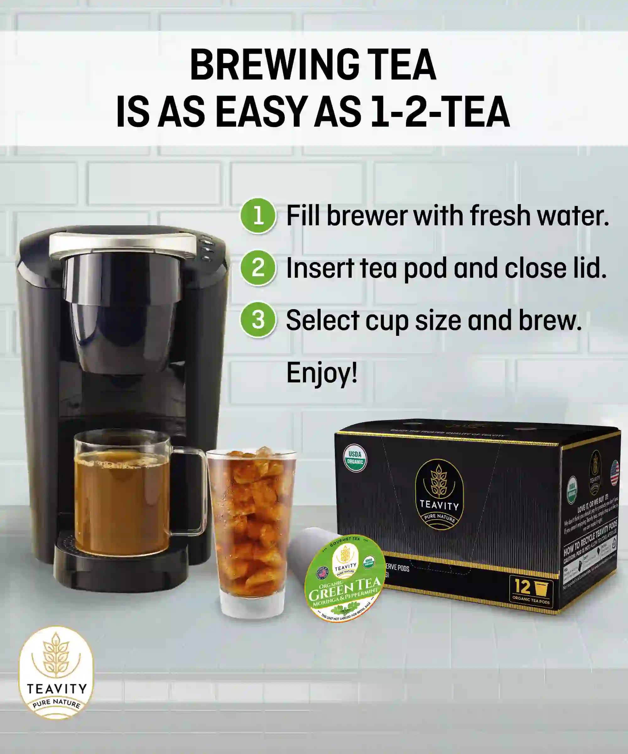 Organic Green Tea Moringa and Peppermint Brewing Tea Easy Process