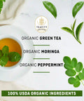 Organic green tea pods with moringa and peppermint, 100% USDA organic ingredients - Teavity