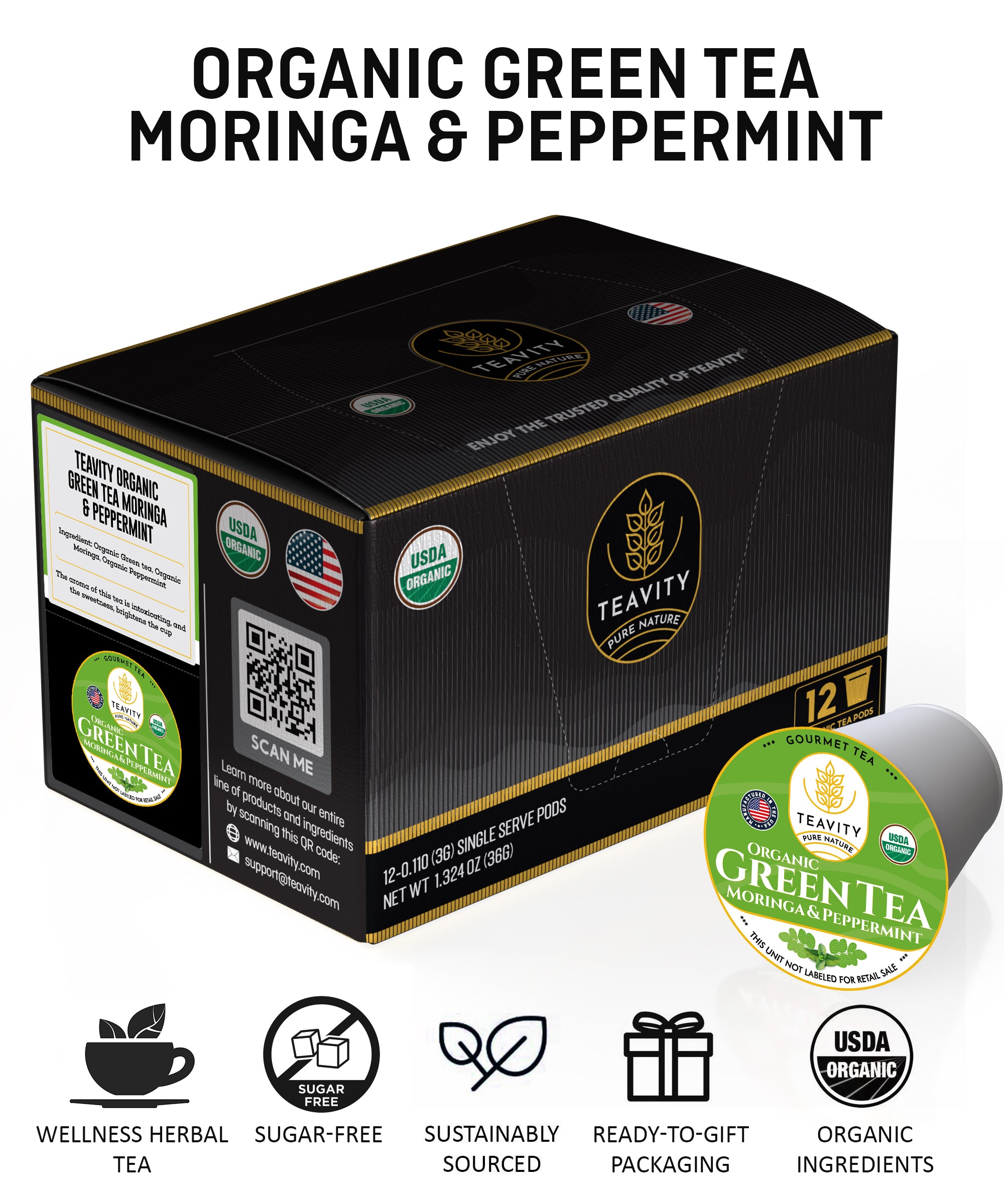 Organic Green Tea Moringa and Peppermint