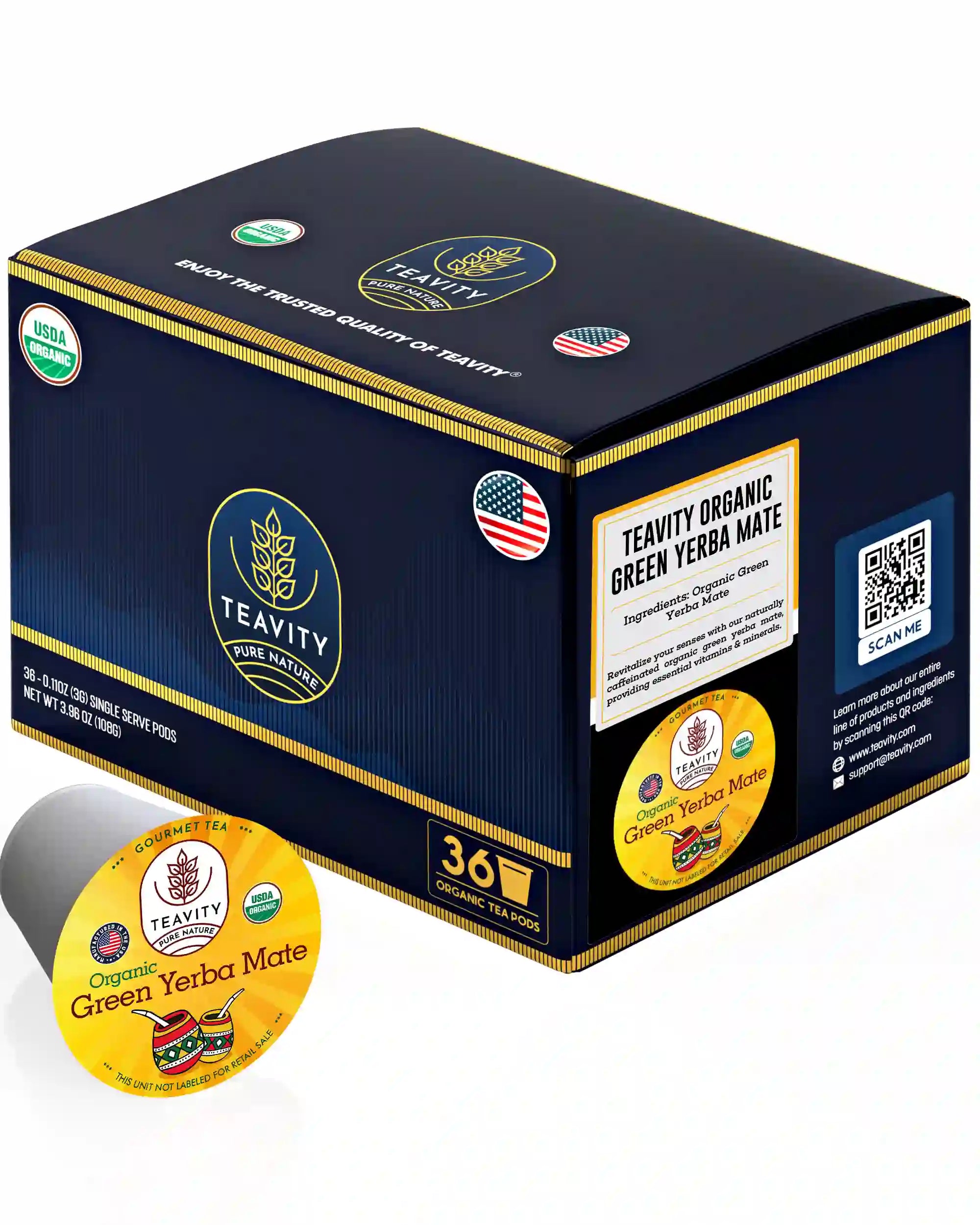 Teavity Organic Green Yerba Mate K Cups 36 count box Keurig compatible tea pods