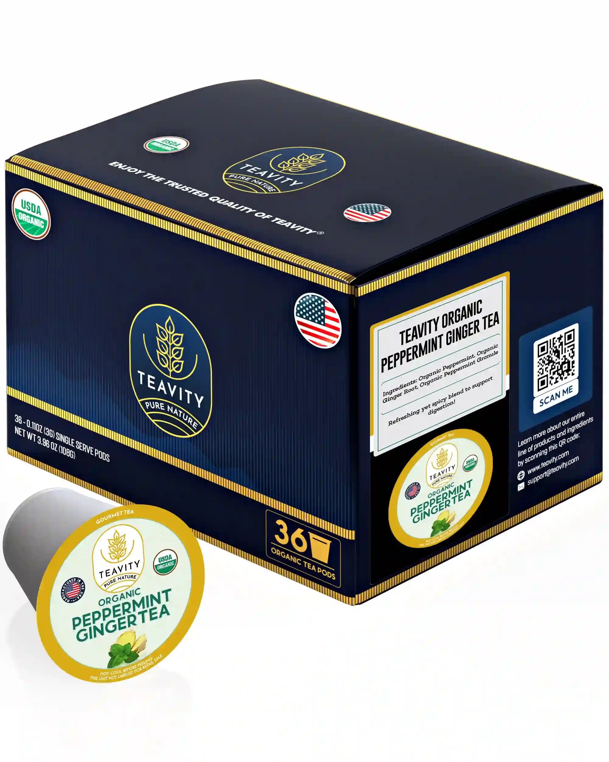 Organic Ginger Peppermint Tea 36 Tea Pods Box from Teavity