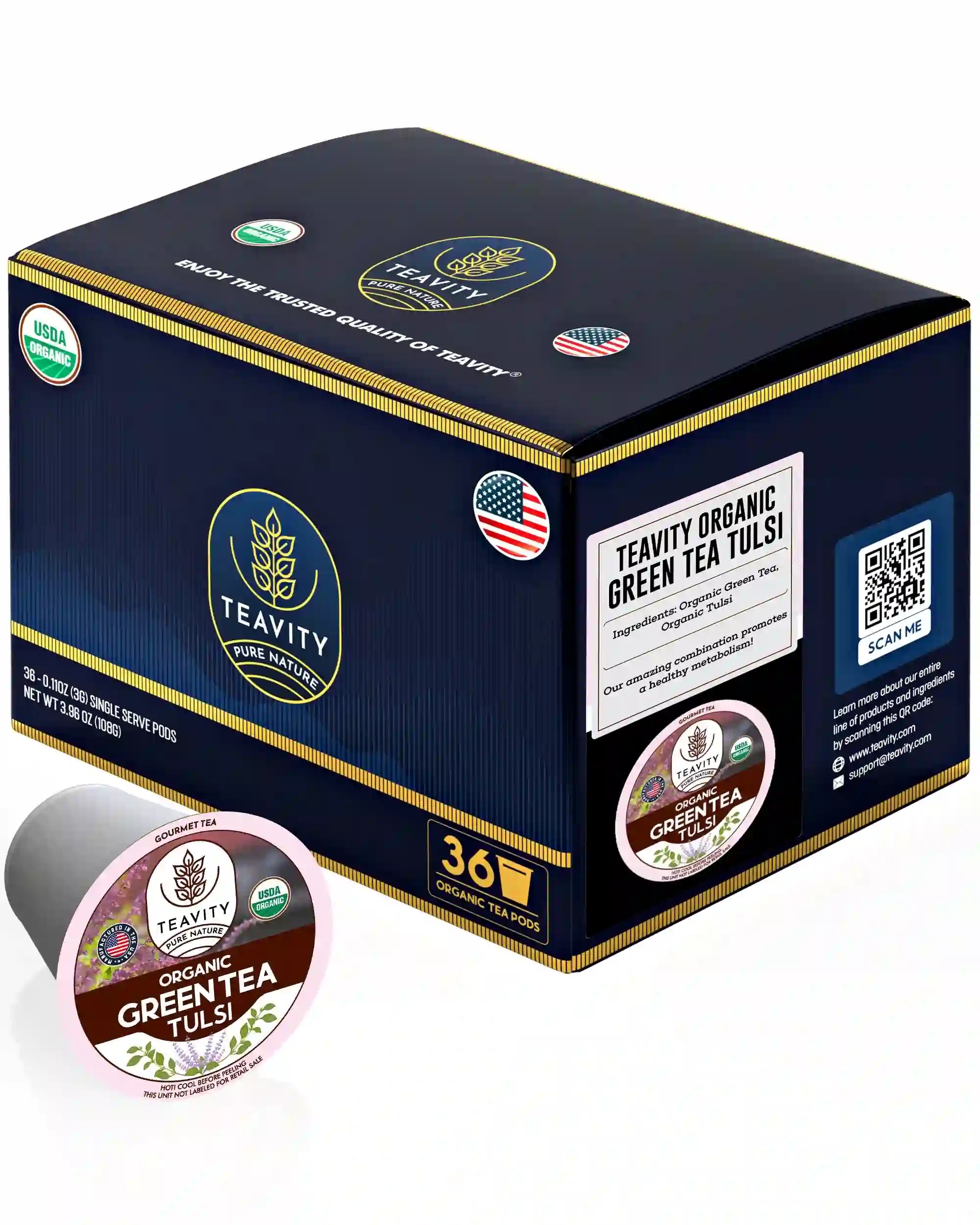 Teavity organic tulsi green tea pods holy basil for Keurig 36 count pack