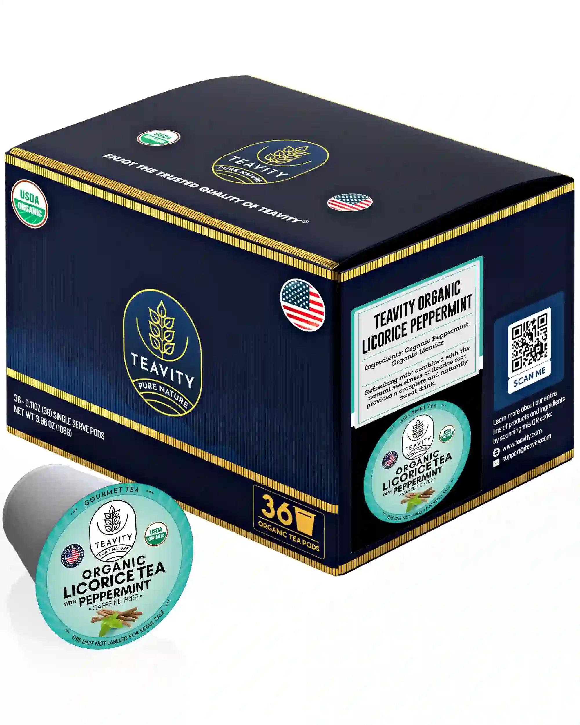 Teavity Organic Licorice Tea with Peppermint, Caffeine Free tea pods box 36 count