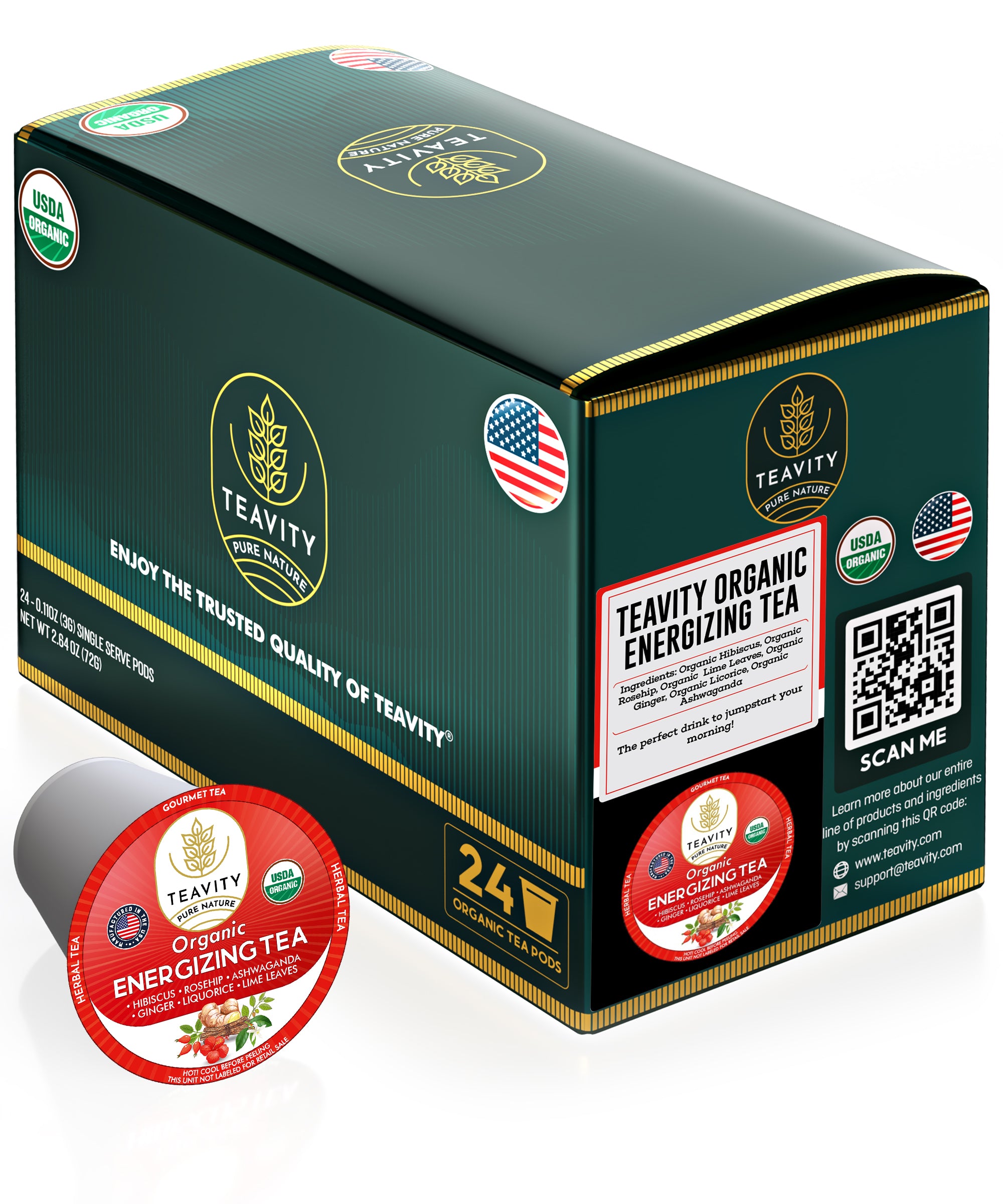 Caffeine-Free Organic Energizing Tea Pods for Focus and Alertness
