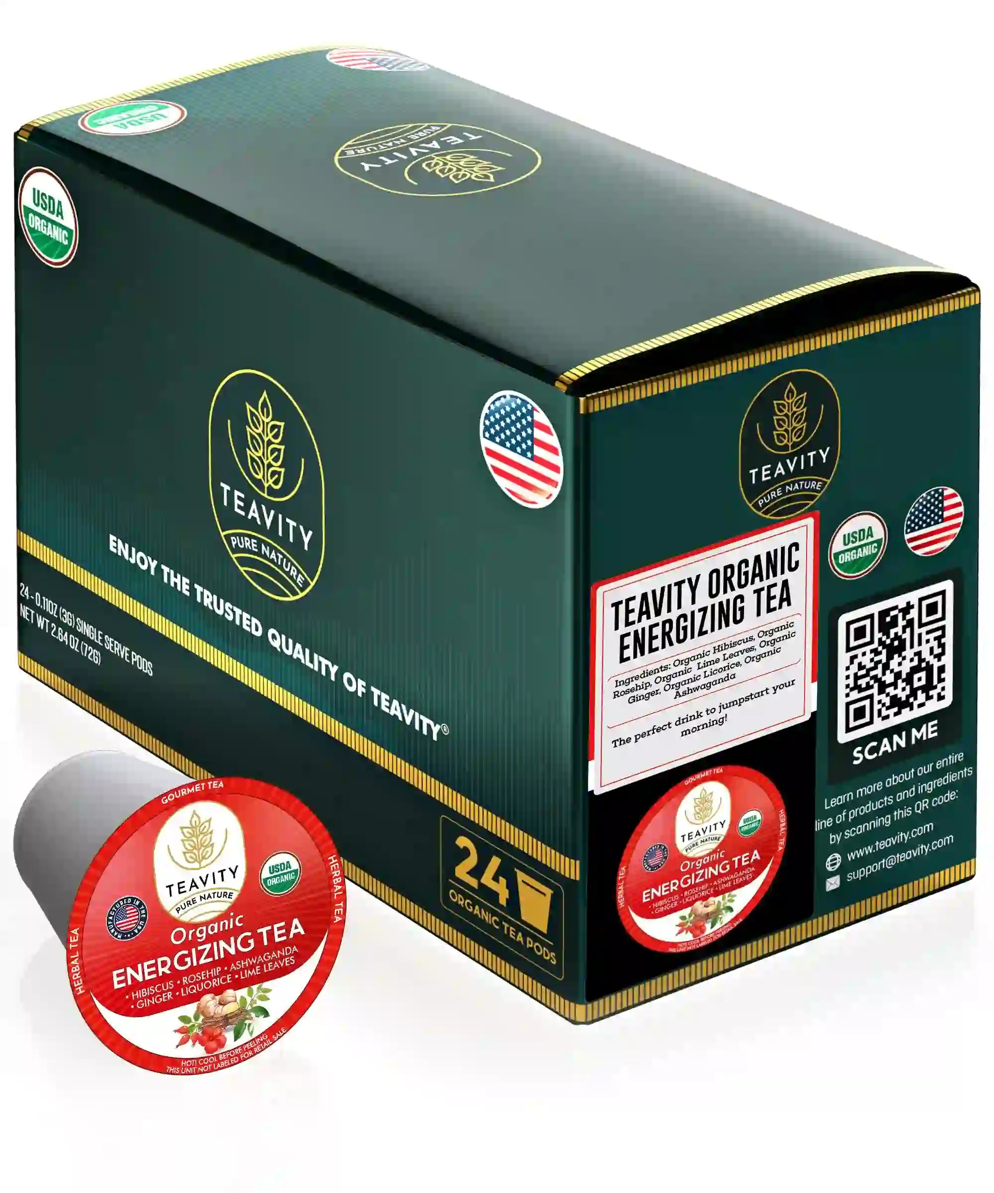 Caffeine-Free Organic Energizing Tea Pods for Focus and Alertness