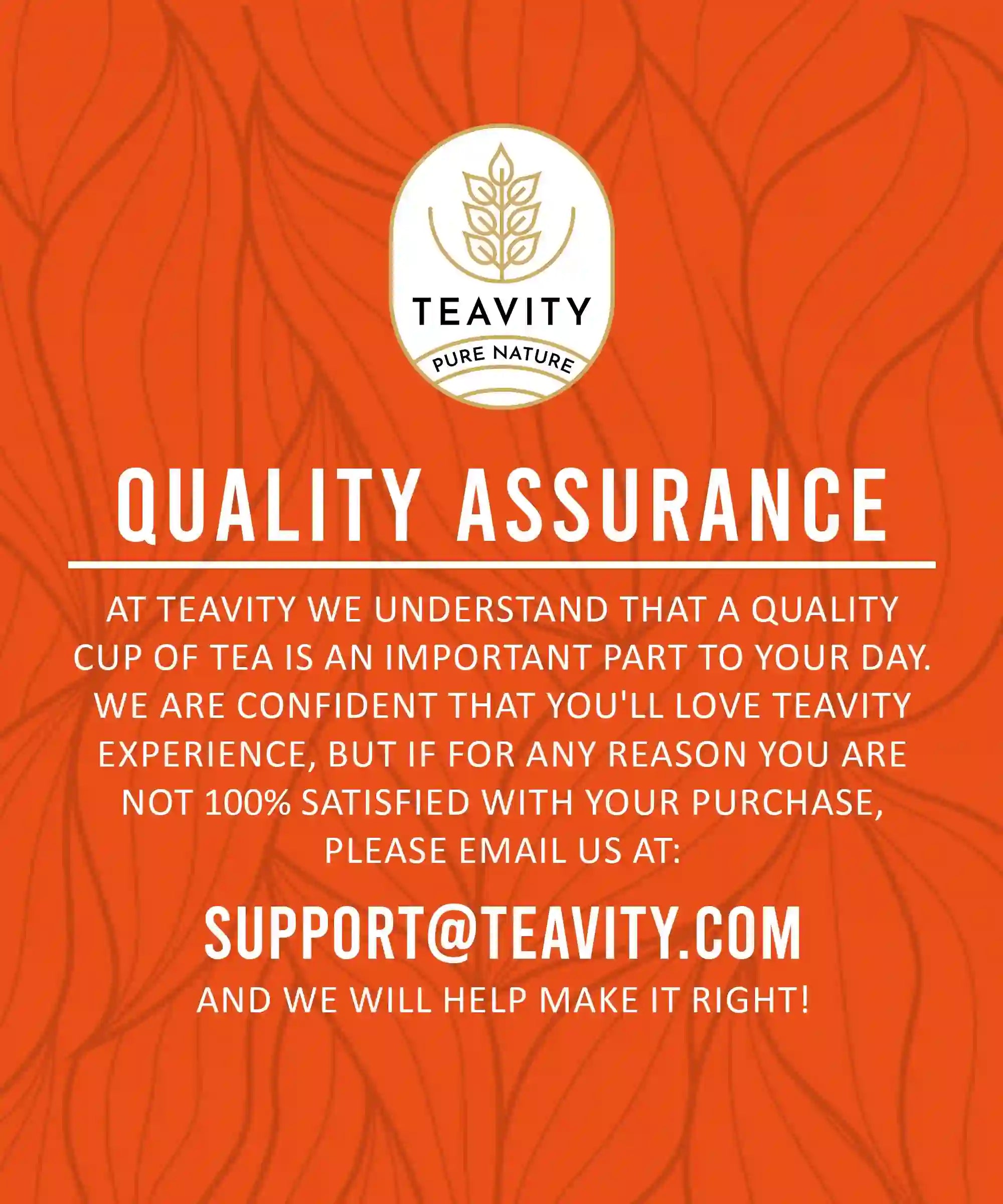 Teavity quality assurance guarantee for Organic Coconut Island Rooibos Tea Pods from Teavity