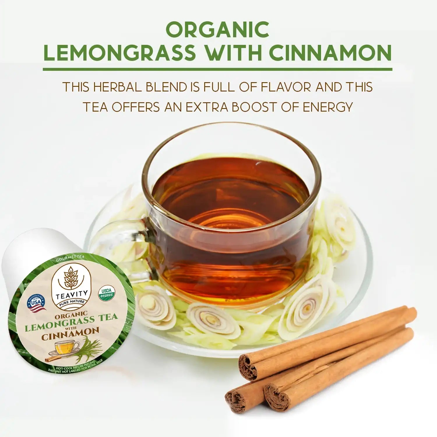 Enjoy Organic Lemongrass Tea with Cinnamon full of flavor from Teavity