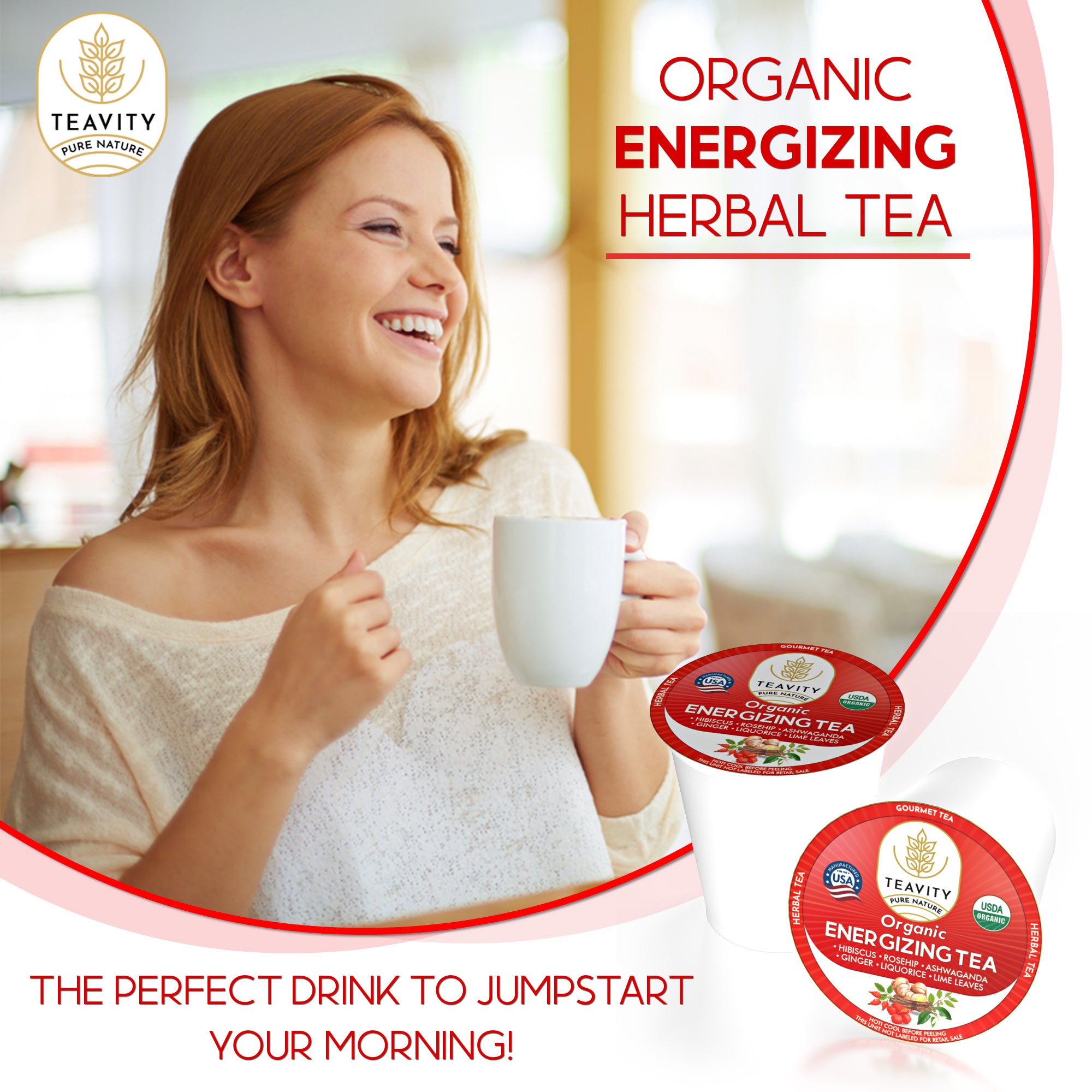 Fruity Citrus Herbal Organic Energizing Tea Pods for Metabolism Support