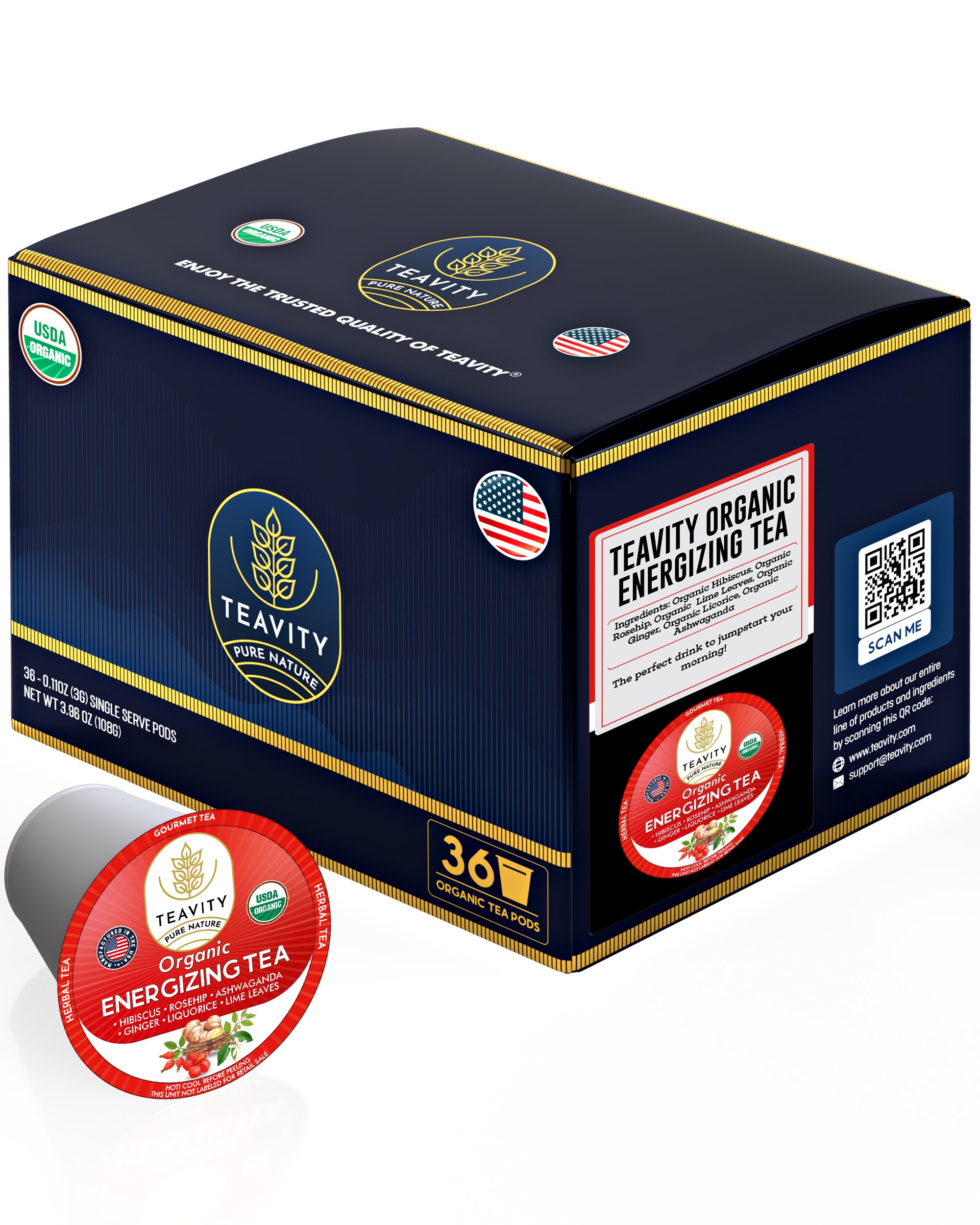 Herbal Organic Energizing Tea Pods with Rosehip, Lime Leaves, and Liquorice