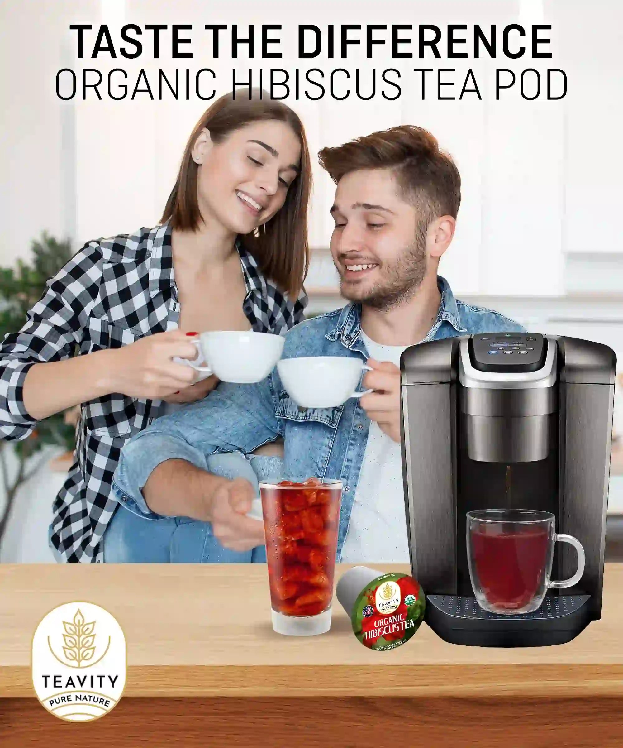Organic hibiscus tea pod for Keurig, fresh brewed hot and iced tea at home