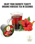 Teavity organic hibiscus tea pod with fresh brewed red tea and hibiscus flower