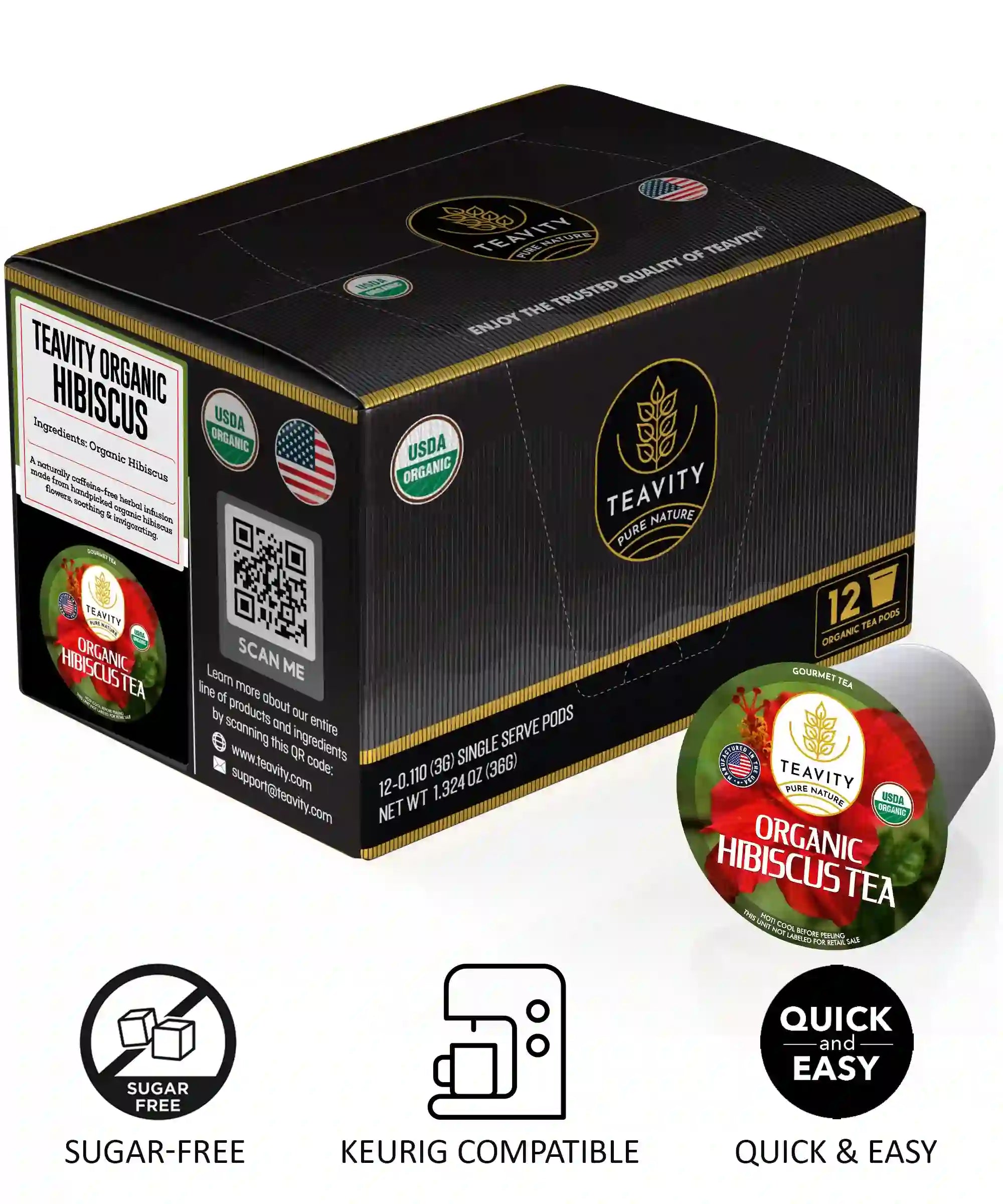 Teavity organic hibiscus tea pods sugar-free, 12 count tea pods