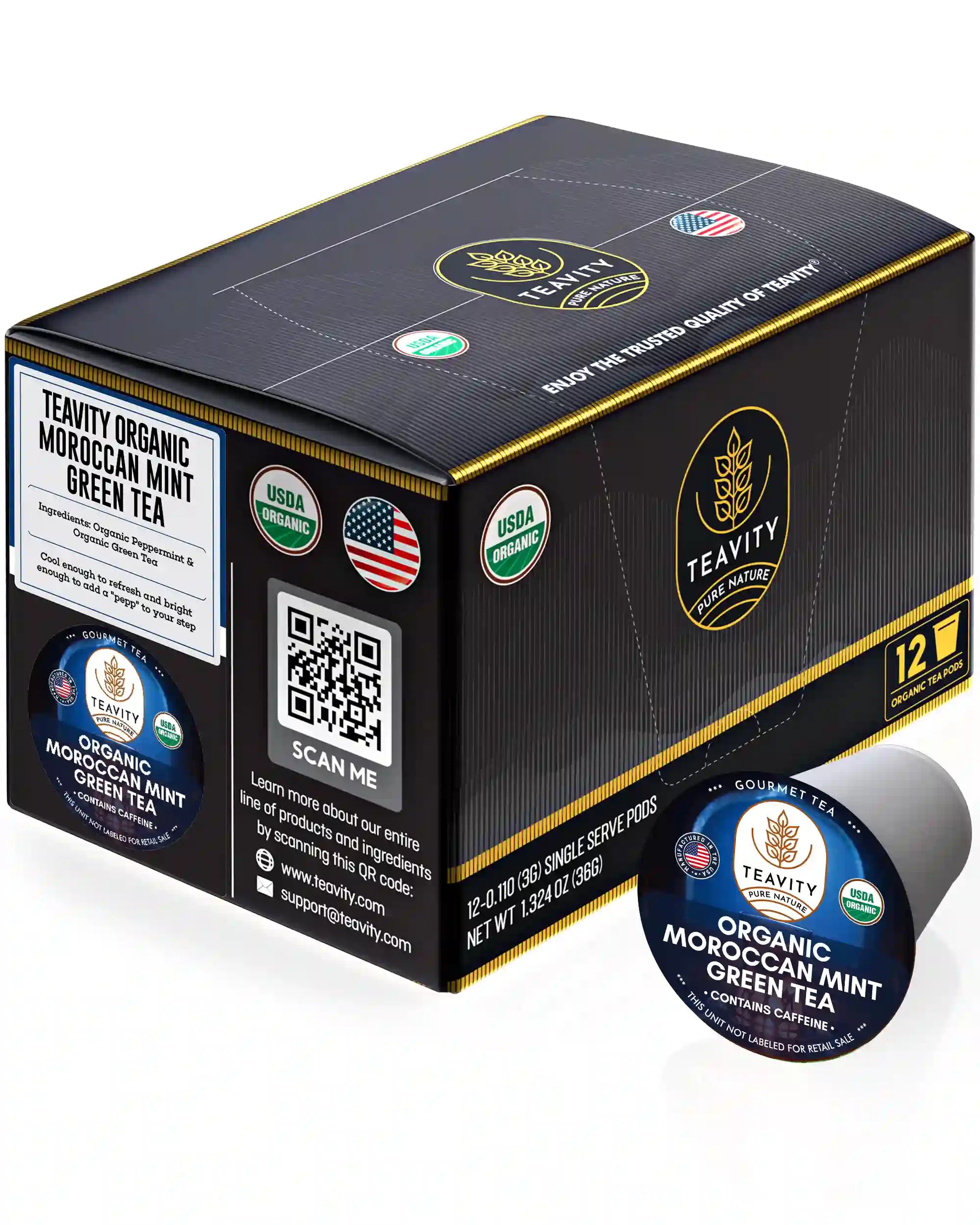Organic Moroccan mint green tea pods for Keurig and 12 tea pods box Teavity