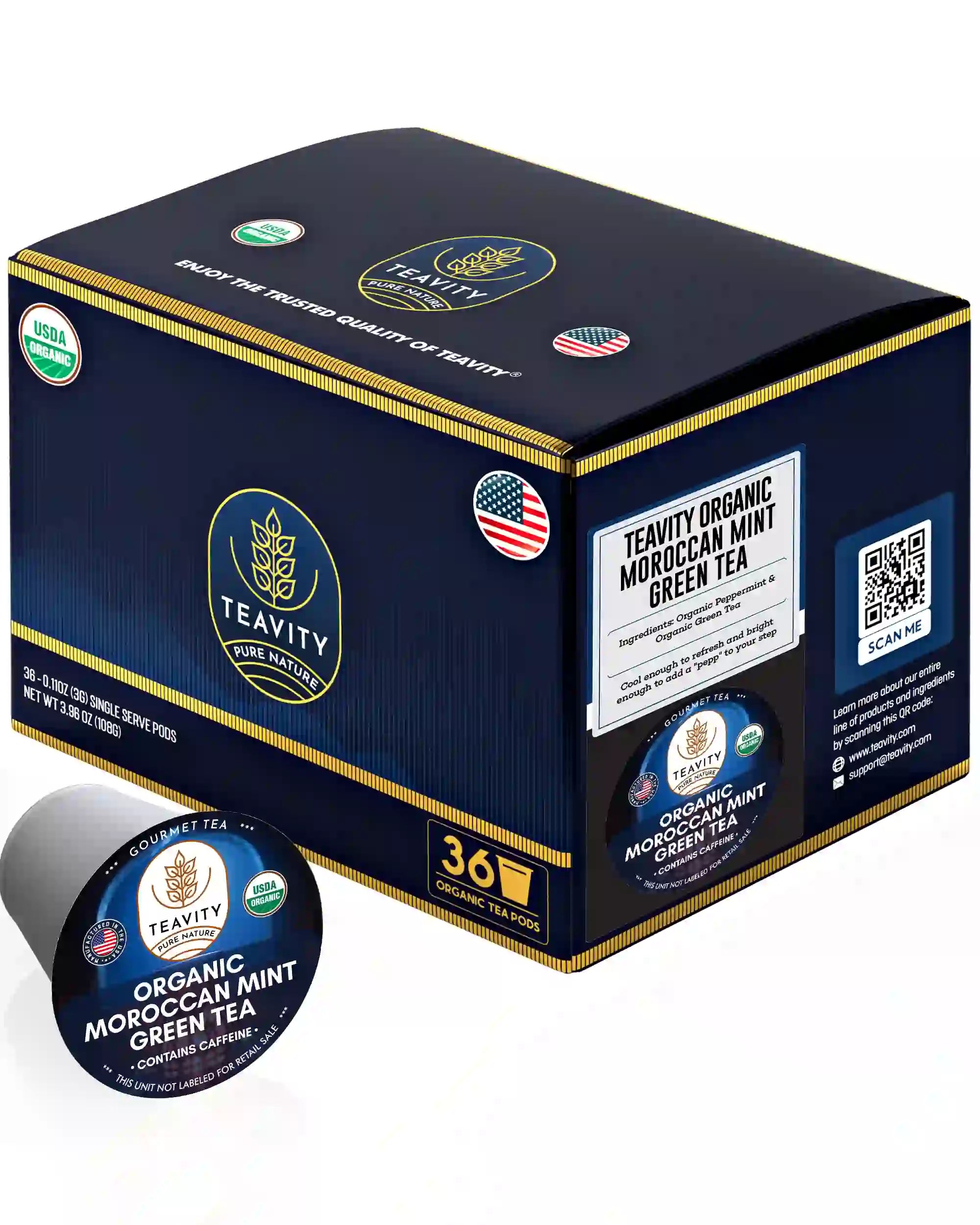 Organic Moroccan mint green tea pods for Keurig and 36 tea pods box Teavity