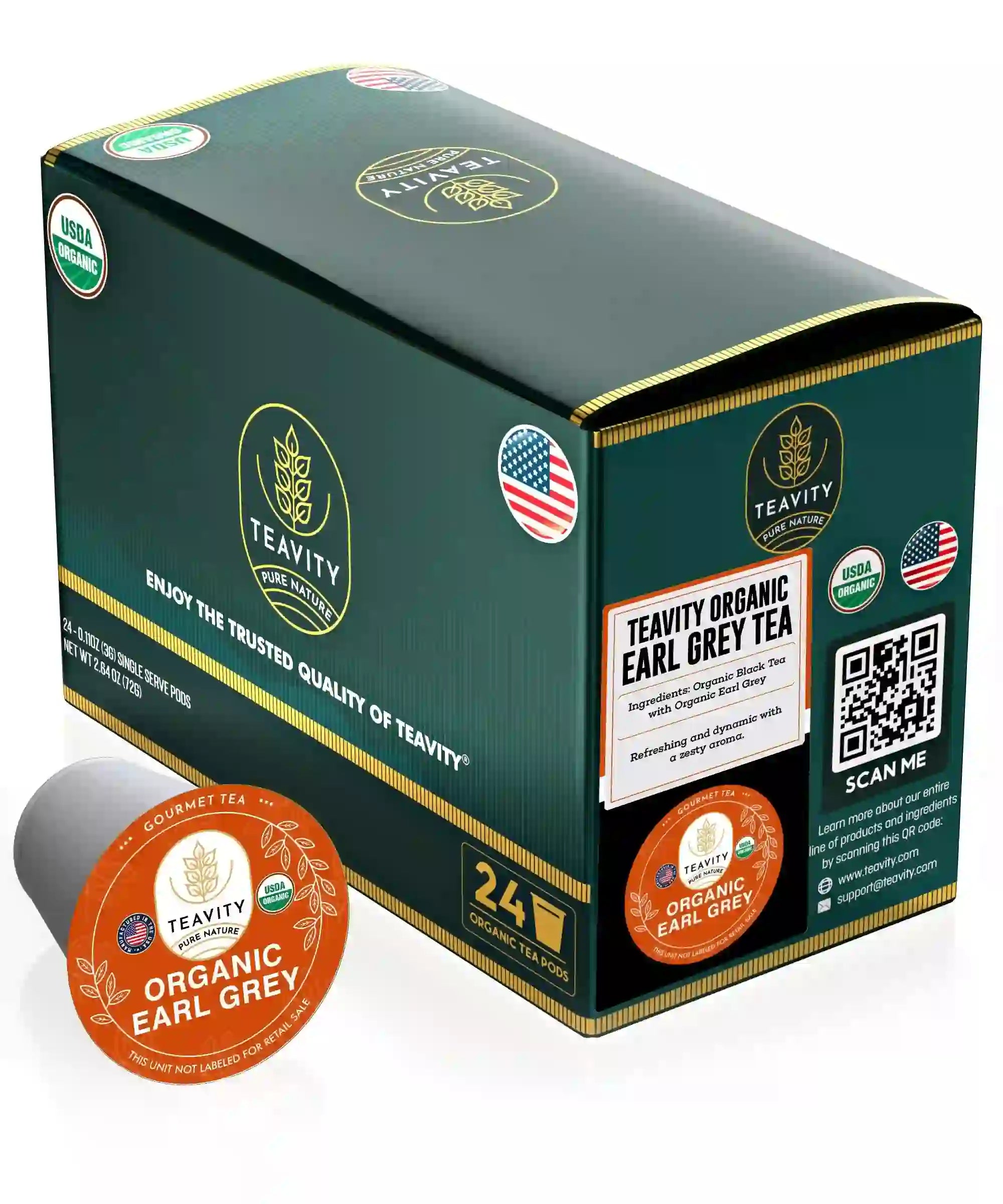 Teavity Organic Earl Grey Black Tea, 24 count tea pods box
