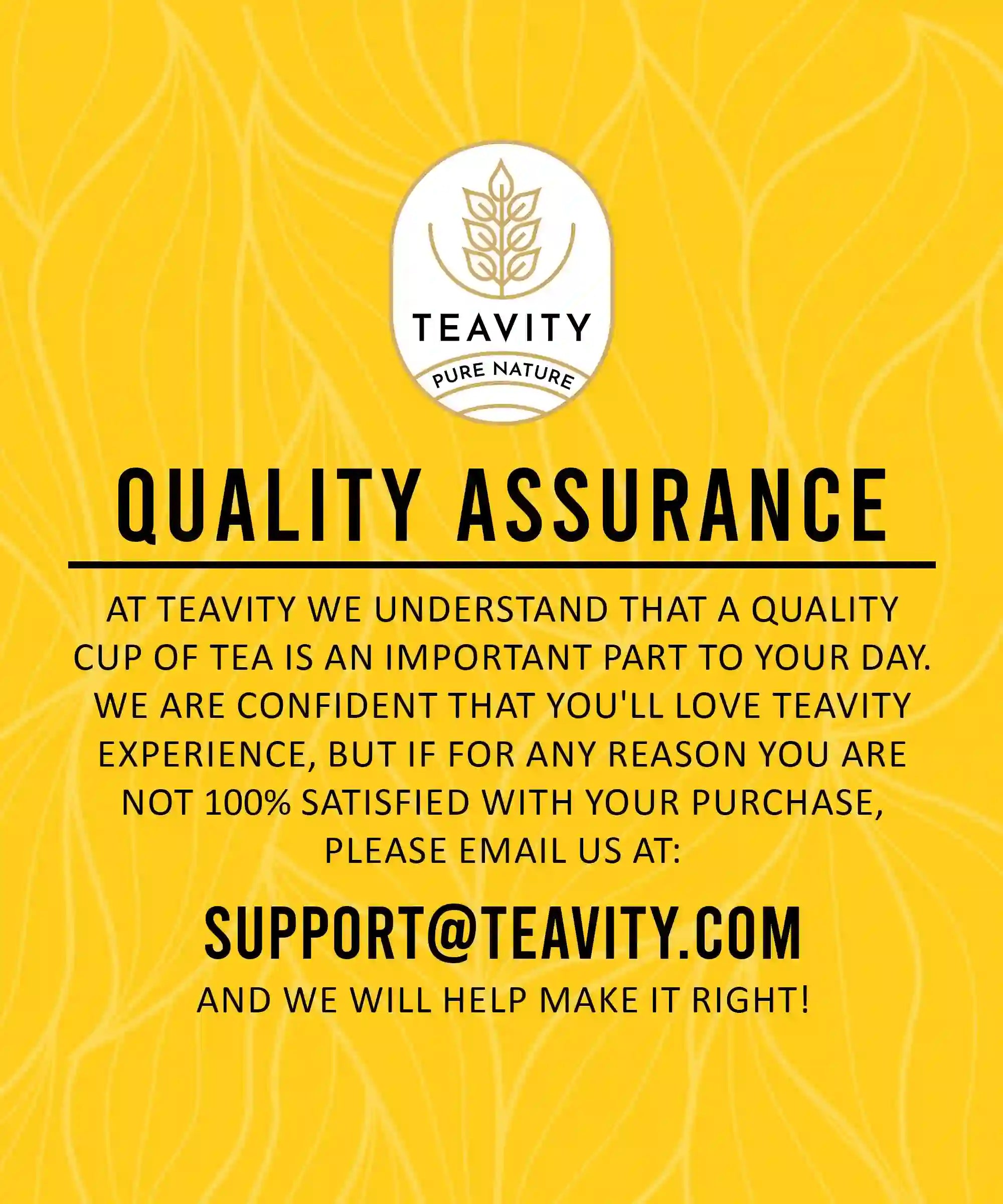 Teavity organic chai black tea quality assurance and customer satisfaction guarantee
