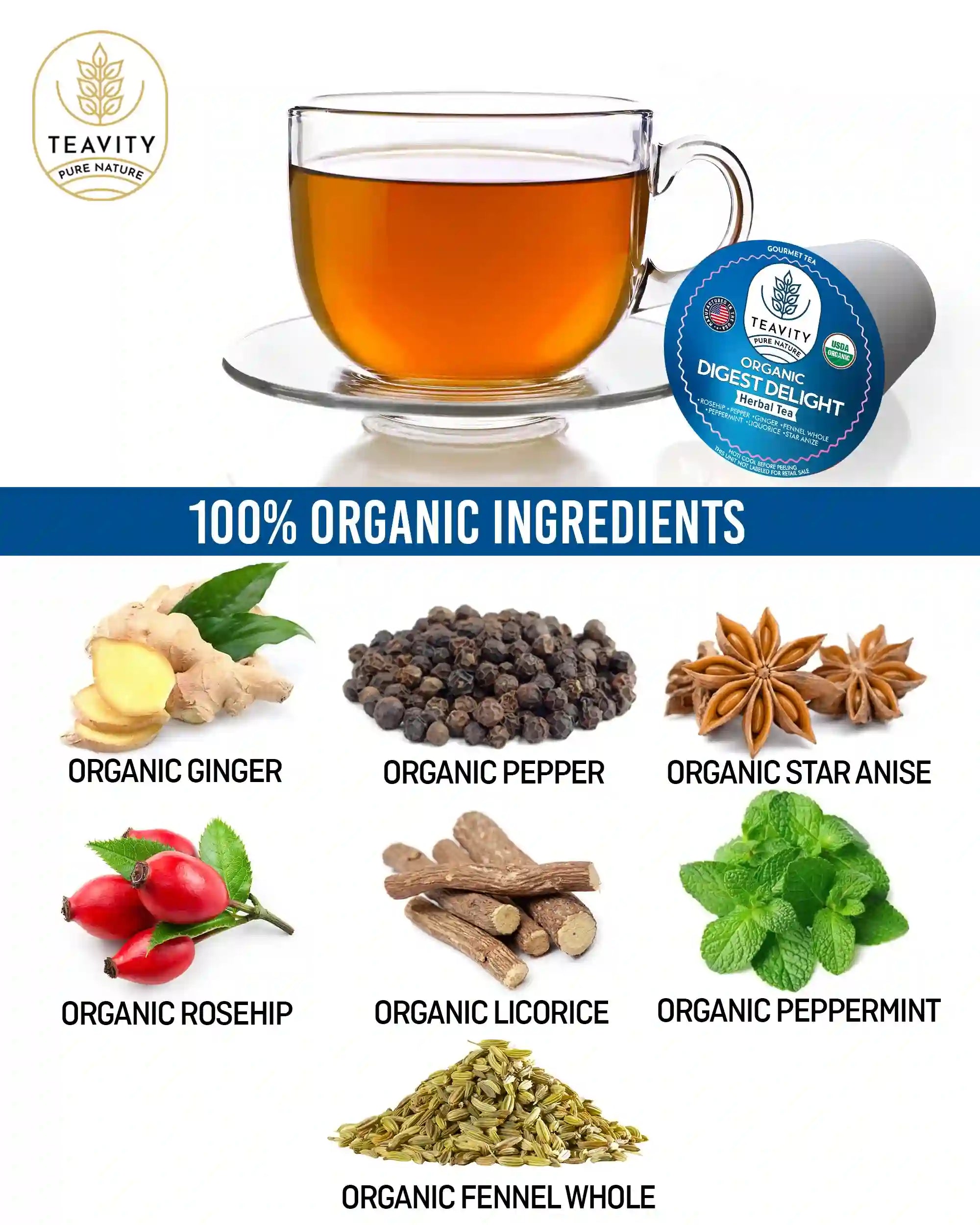 Teavity organic Digest Delight tea 100% organic ingredients