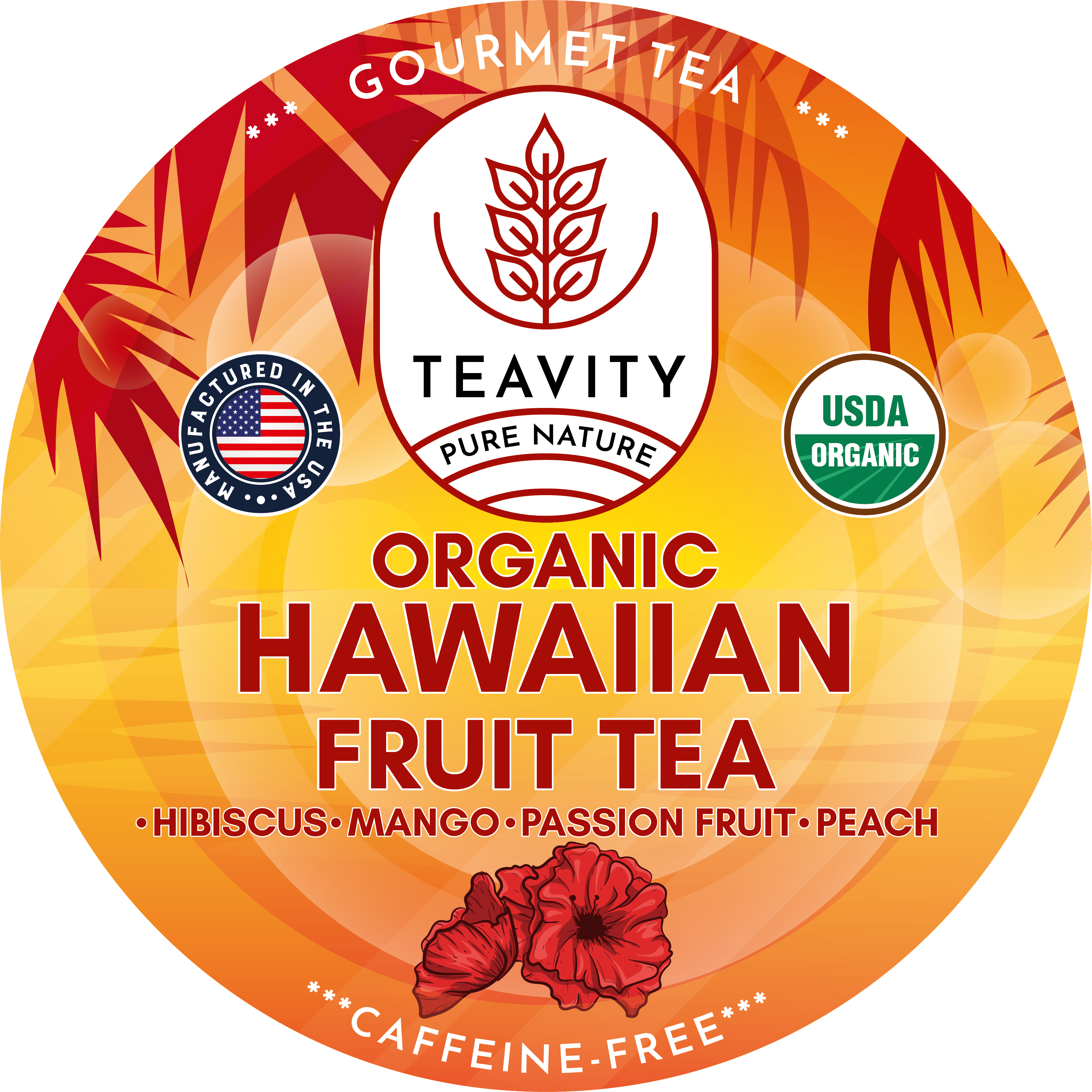 Organic Hawaiian Fruit Tea Pods with Hibiscus, Mango, Passionfruit, and Peach