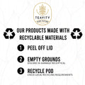 Recyclable Teavity tea pod disposal instructions for eco-friendly brewing white bg