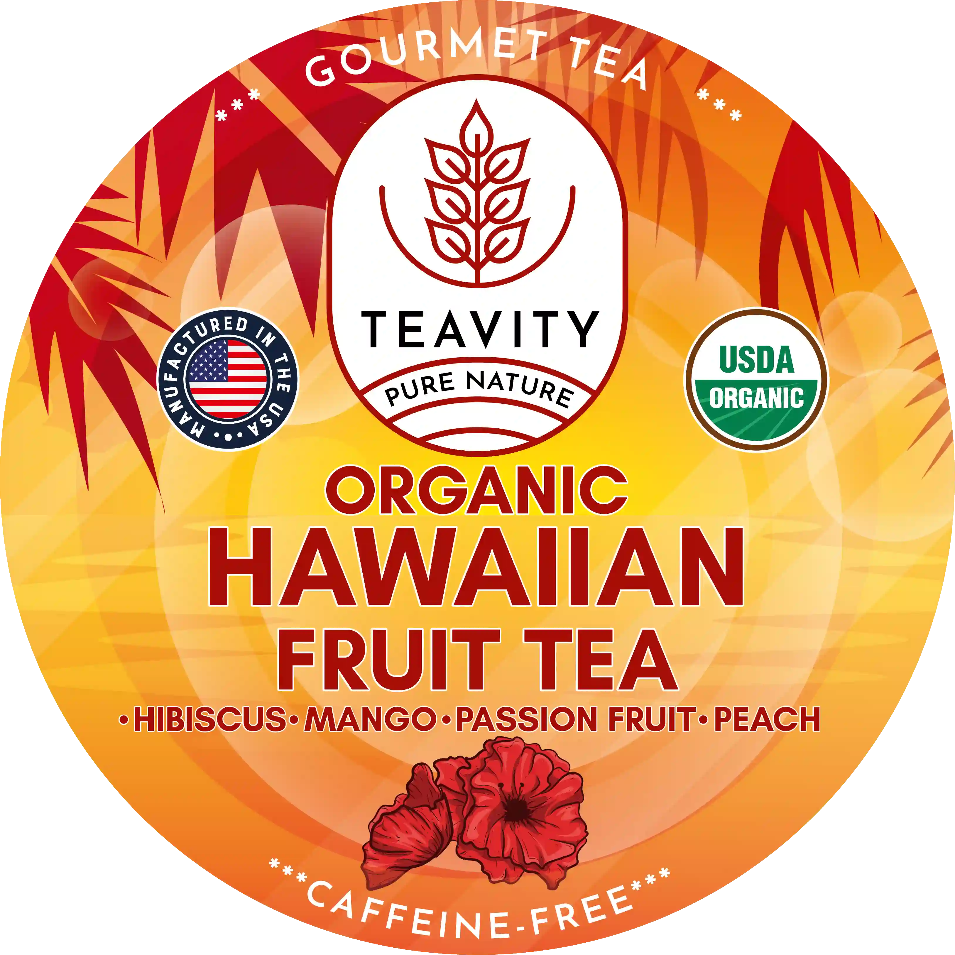 Organic Hawaiian Fruit Tea Pods with Hibiscus, Mango, Passionfruit, and Peach