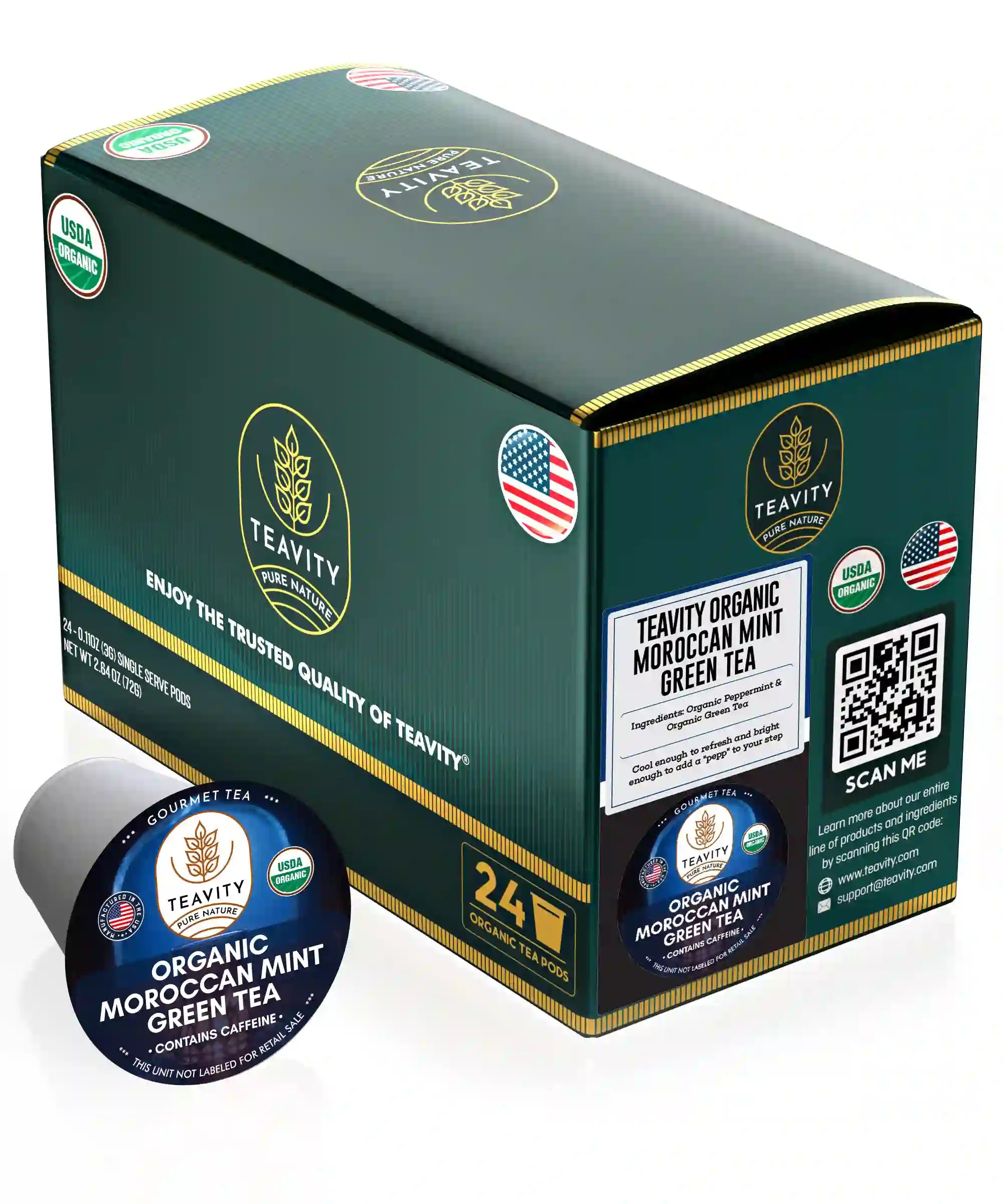 Organic Moroccan mint green tea pods for Keurig and 24 tea pods box Teavity