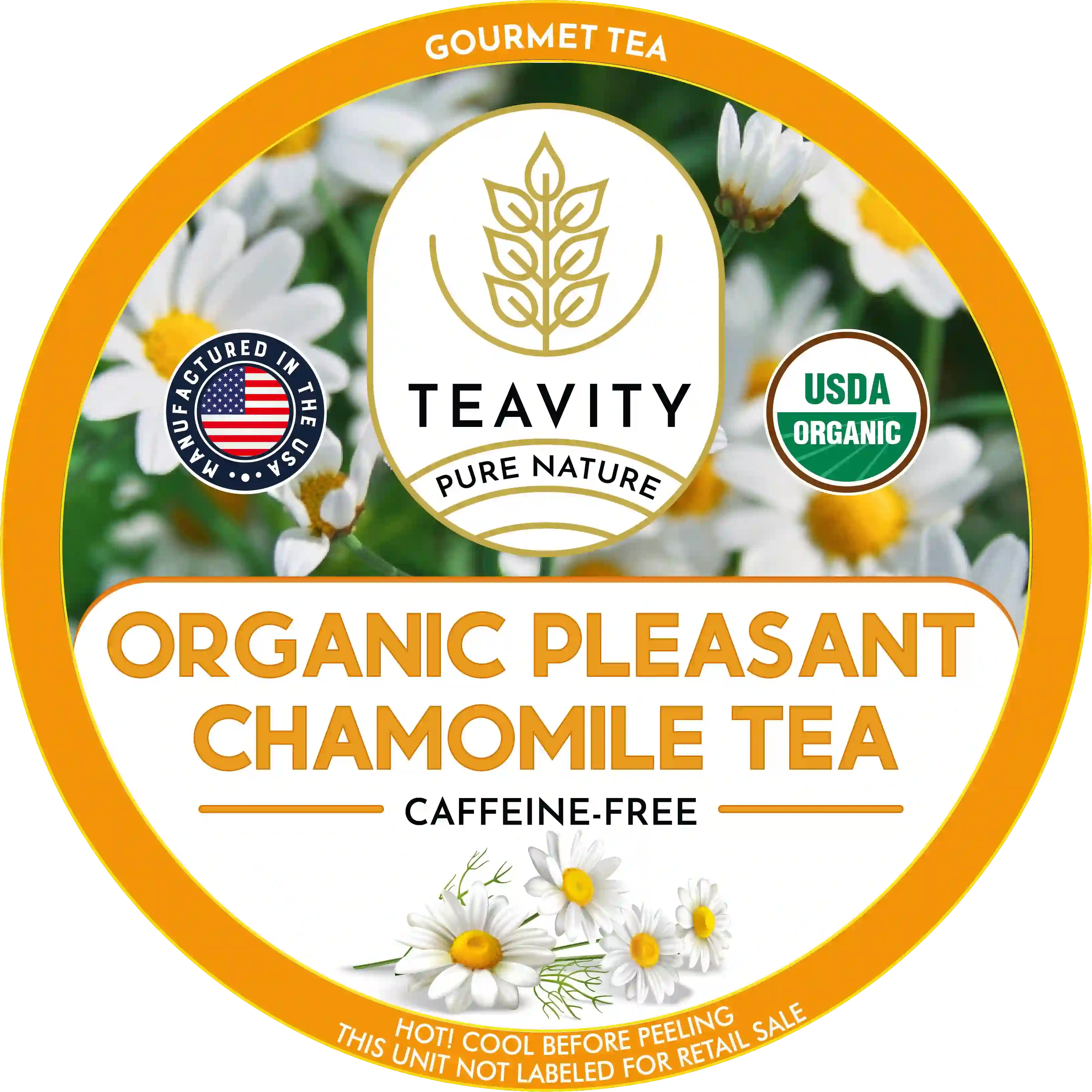 Organic Pleasant Chamomile Tea Pods – calming caffeine-free herbal blend for Keurig Teavity