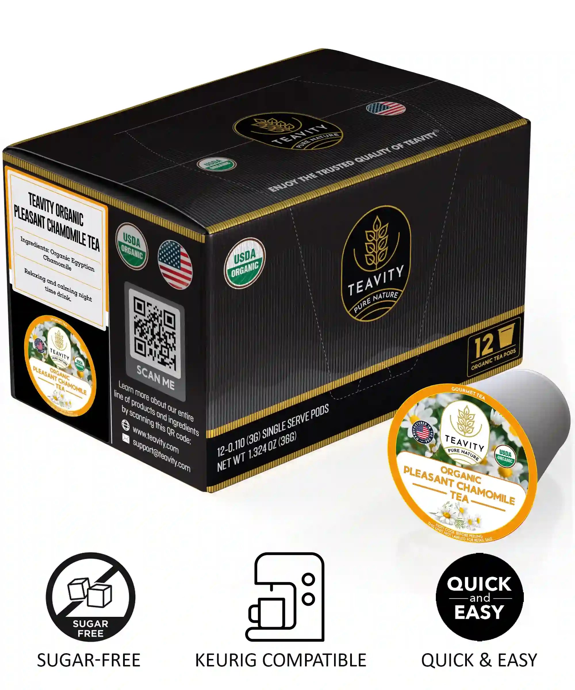 Organic pleasant chamomile tea pods for Keurig K-cup compatible