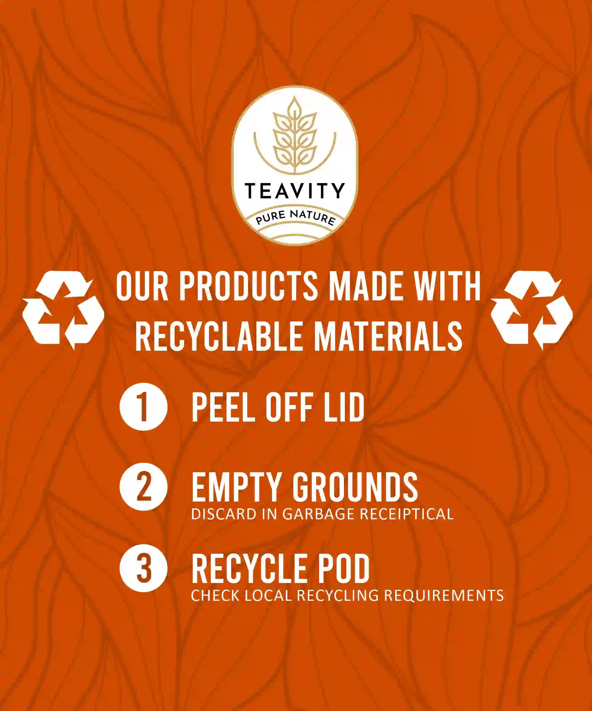 Recyclable Teavity tea pod disposal instructions & eco-friendly for environment