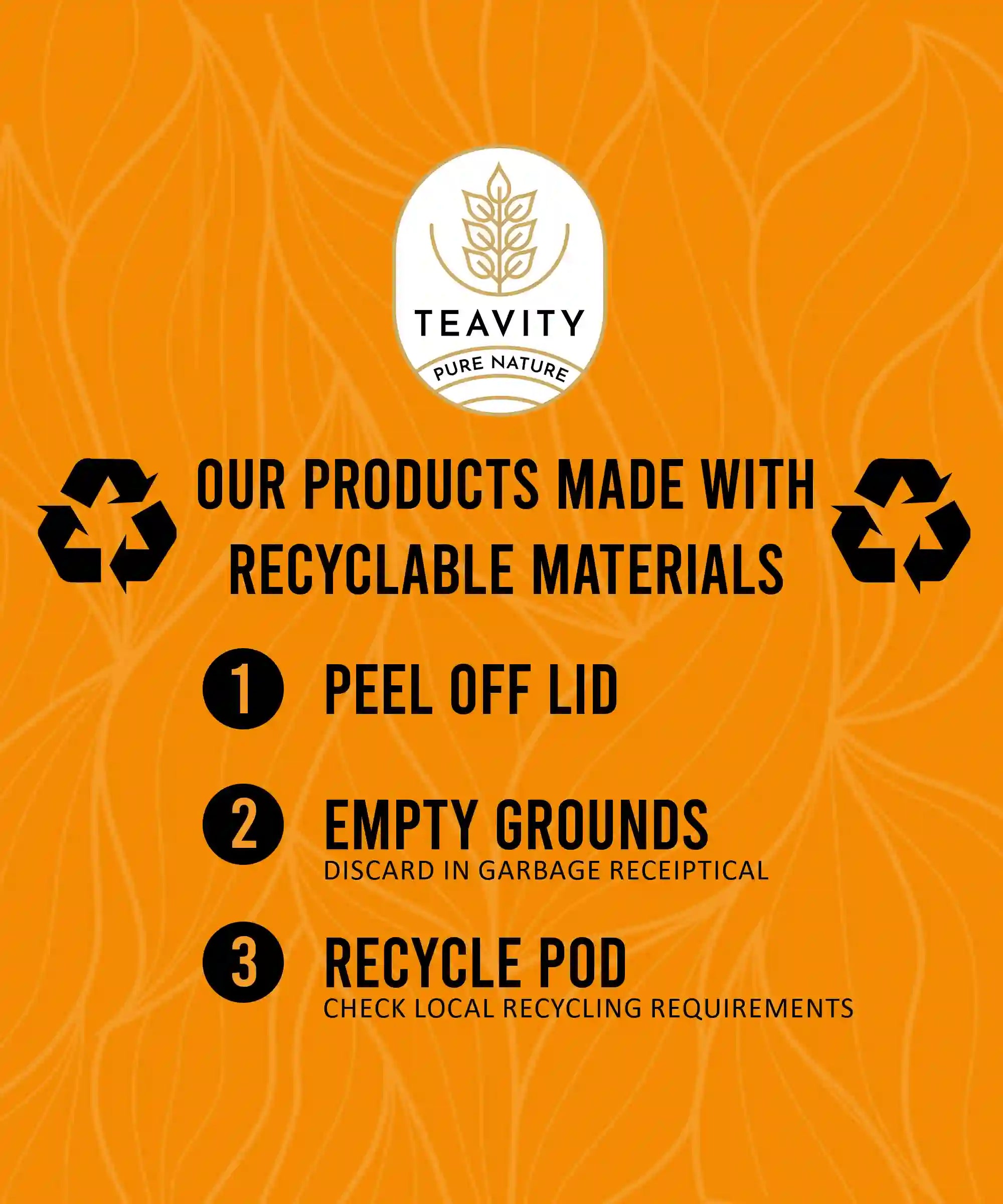 Recyclable Teavity tea pod disposal instructions for eco-friendly