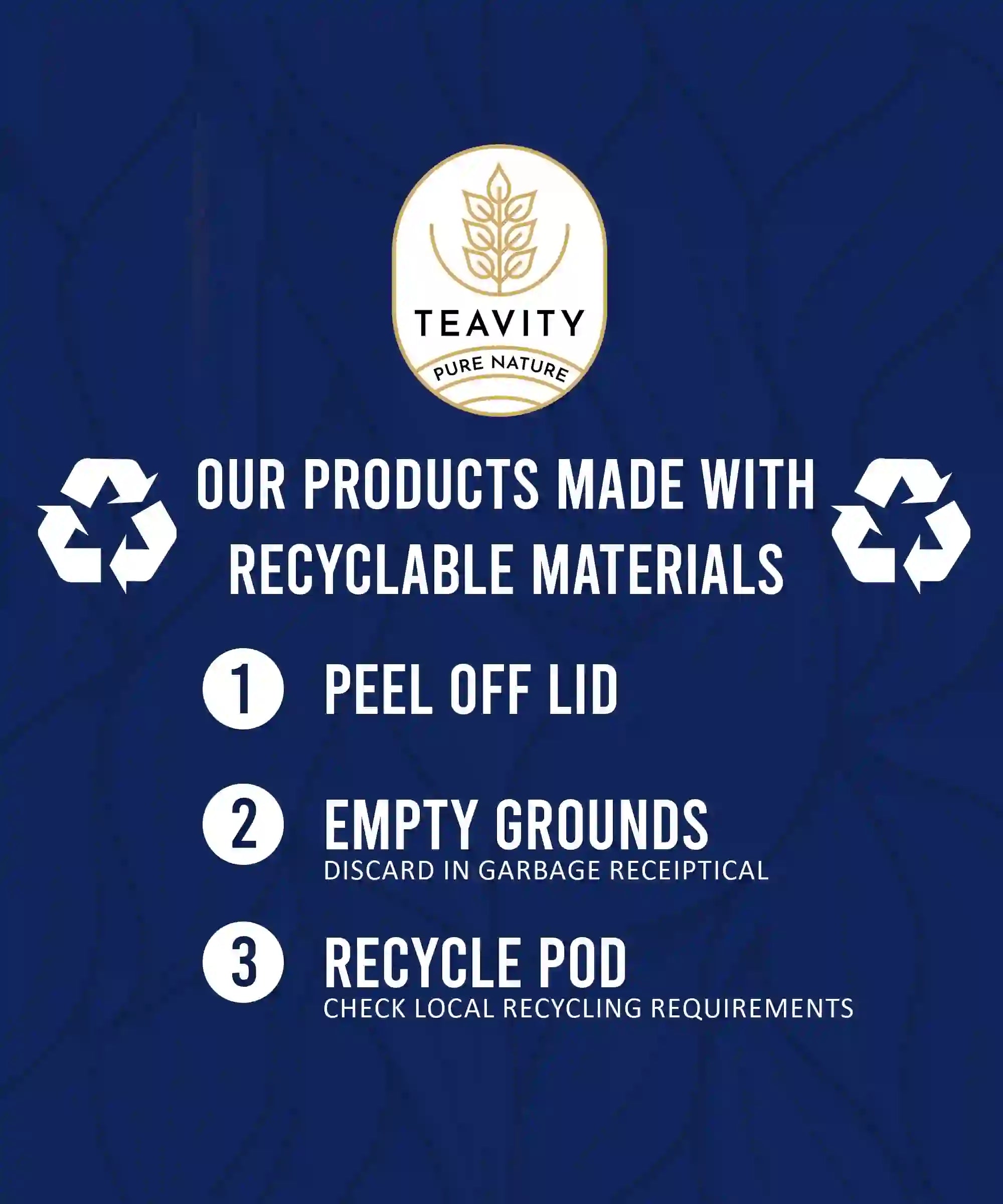 Recyclable Teavity tea pod disposal instructions for eco-friendly brewing