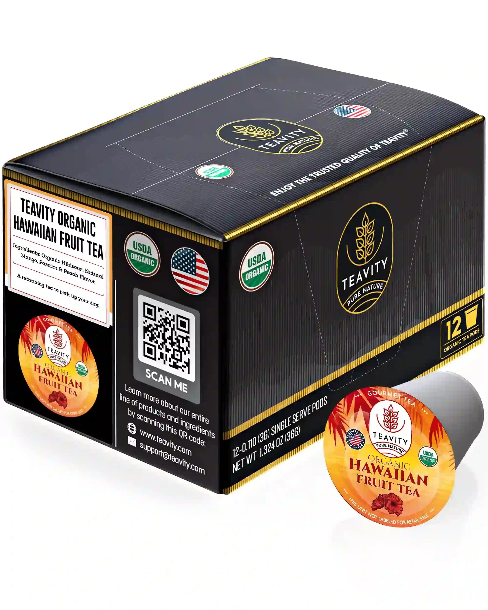 Single-Serve Keurig Pods of Organic Hawaiian Fruit 12 Tea Pods