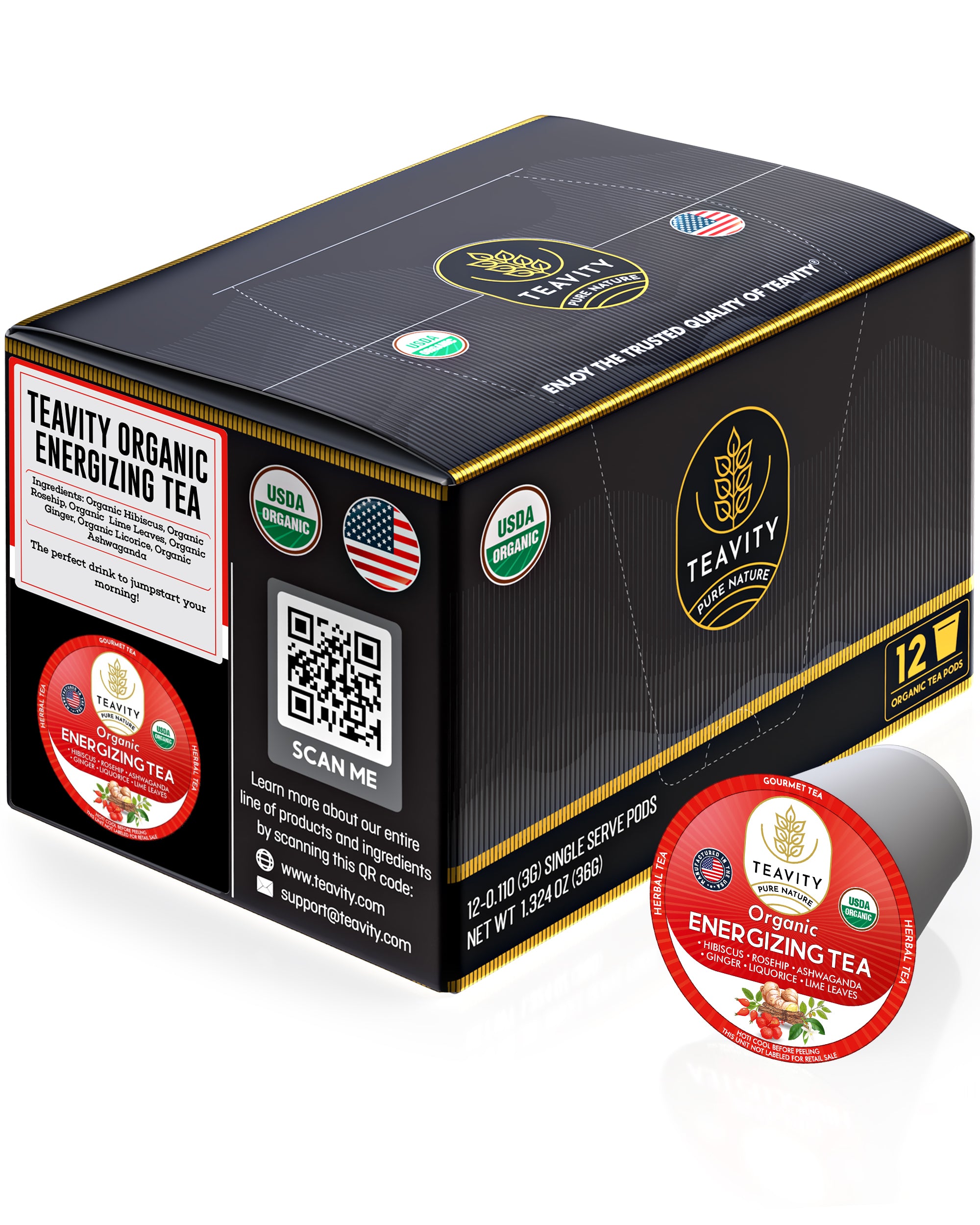 Single-Serve Organic Energizing Tea Pods for Natural Energy Boost