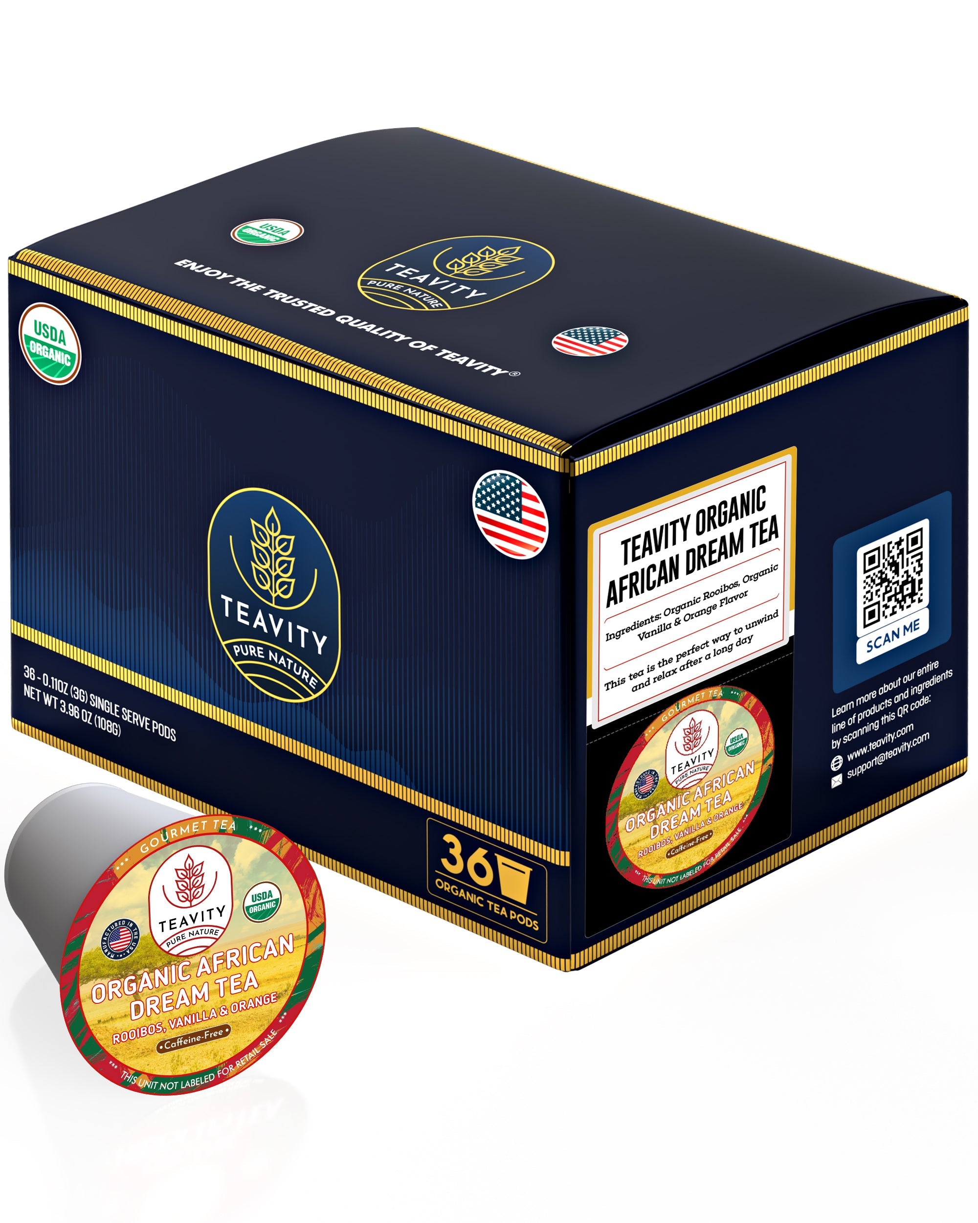 Teavity Organic African Dream Rooibos tea pods 36 count for Keurig