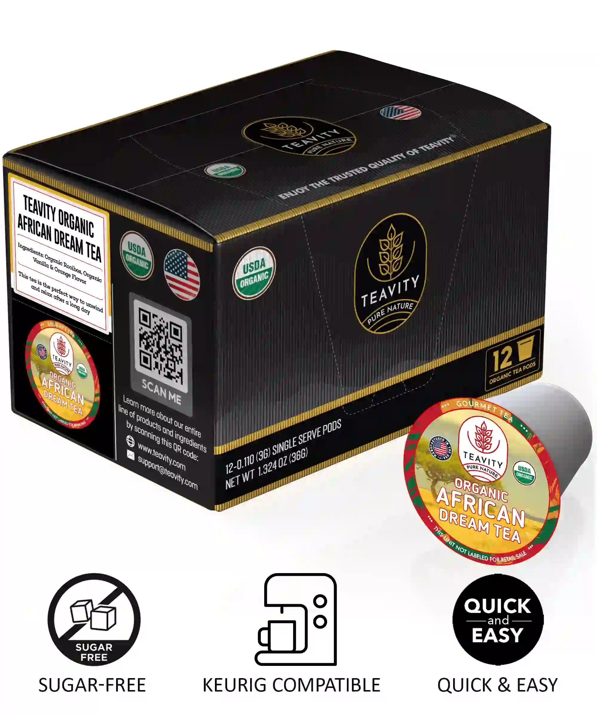 Teavity Organic African Dream Rooibos tea pods sugar free Keurig compatible