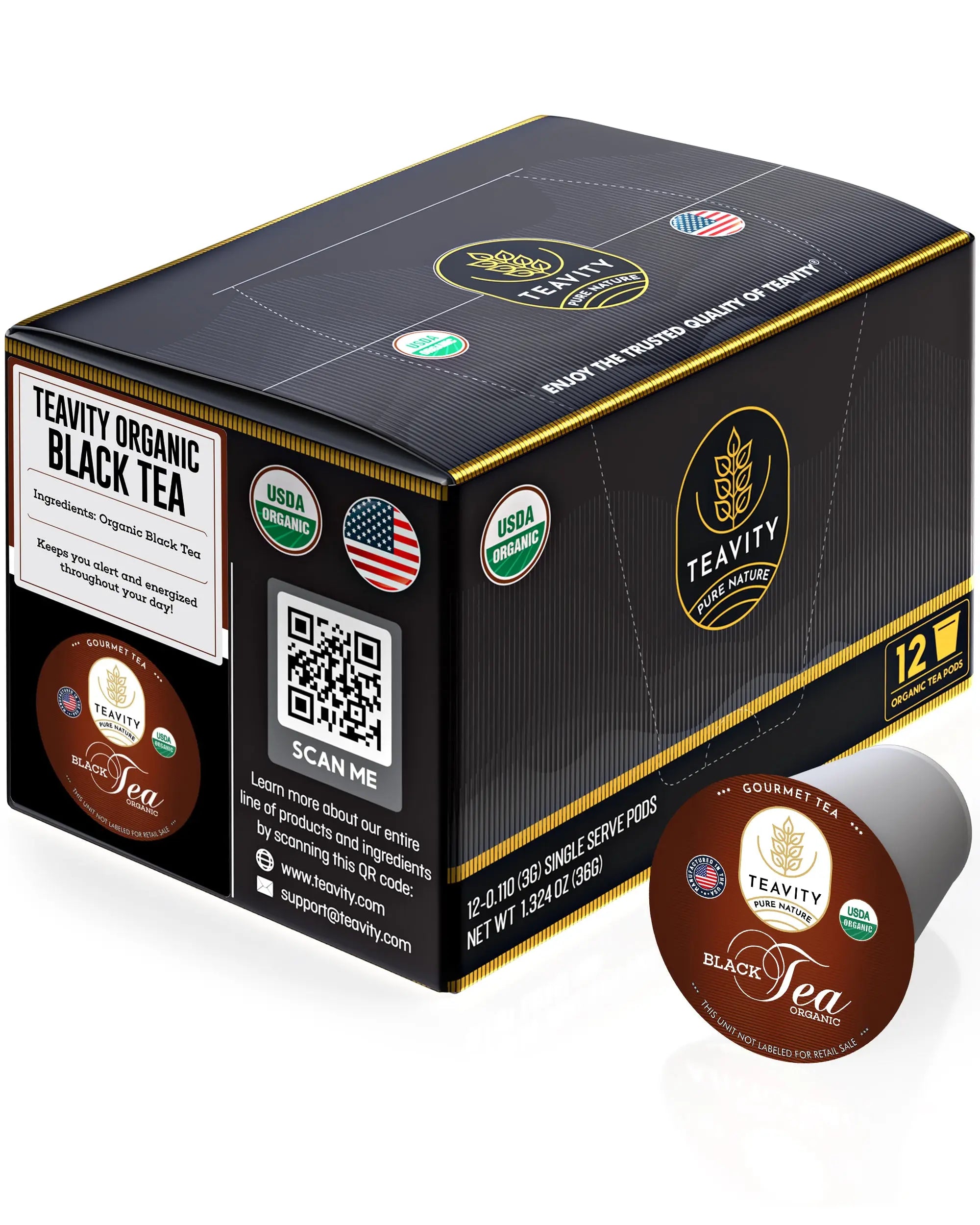 Teavity Organic Black Tea K-Cups USDA certified for Keurig brewers