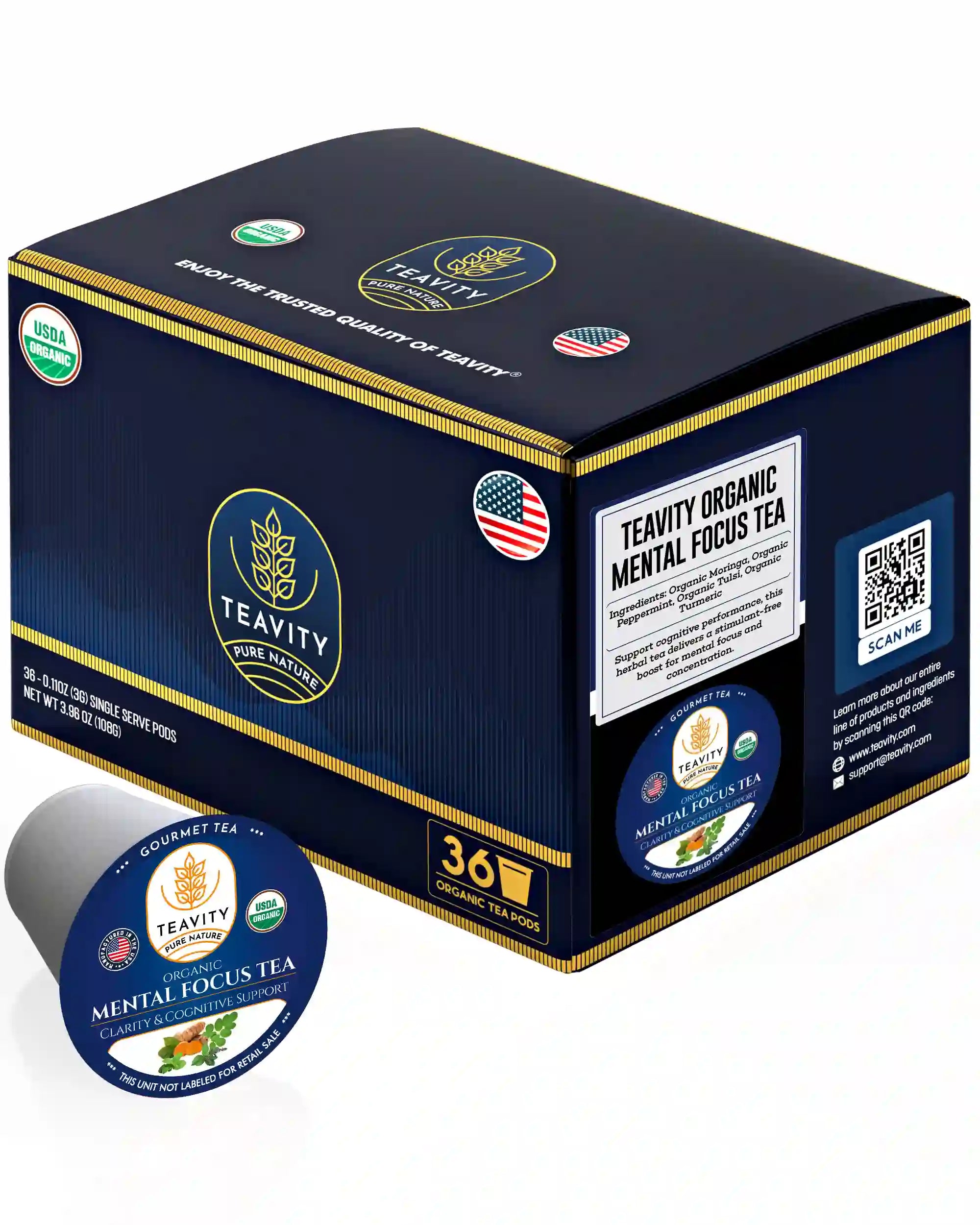 Teavity Organic Mental Focus tea pods sugar free Keurig