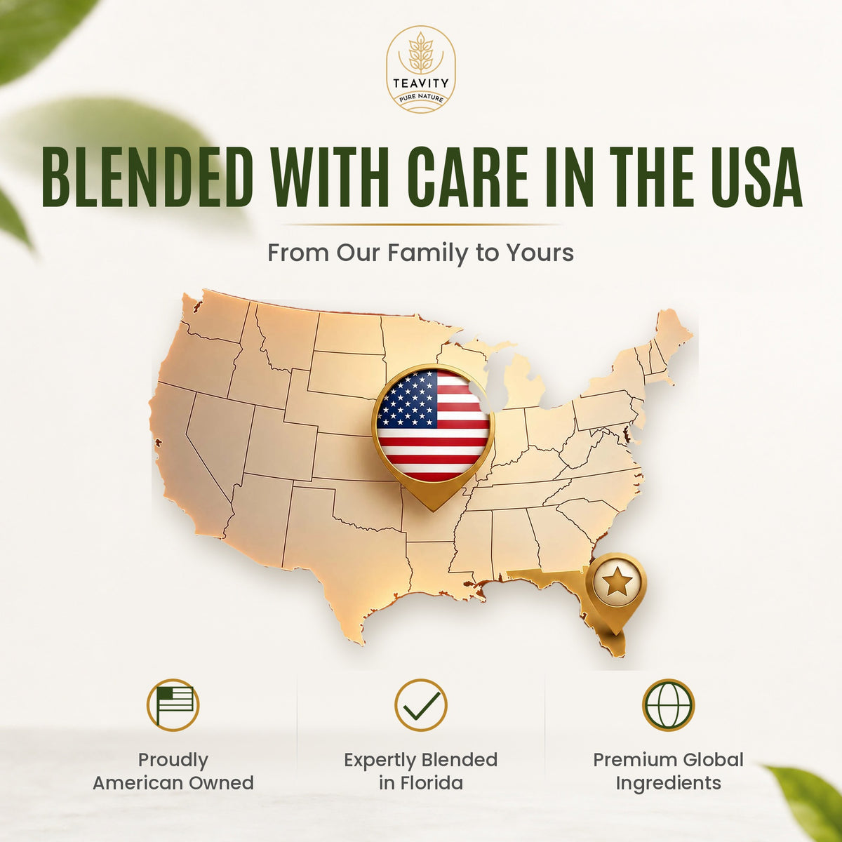 Teavity tea, blended with care in the USA by an American family-owned company