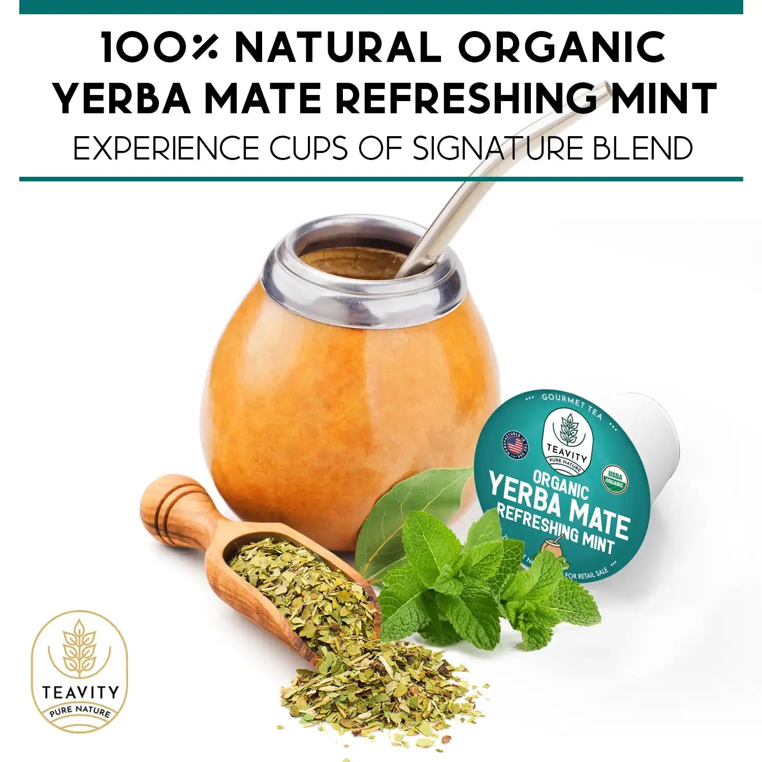 100% Organic Yerba Mate Refreshing Mint Tea Pods – Keurig Compatible from Teavity