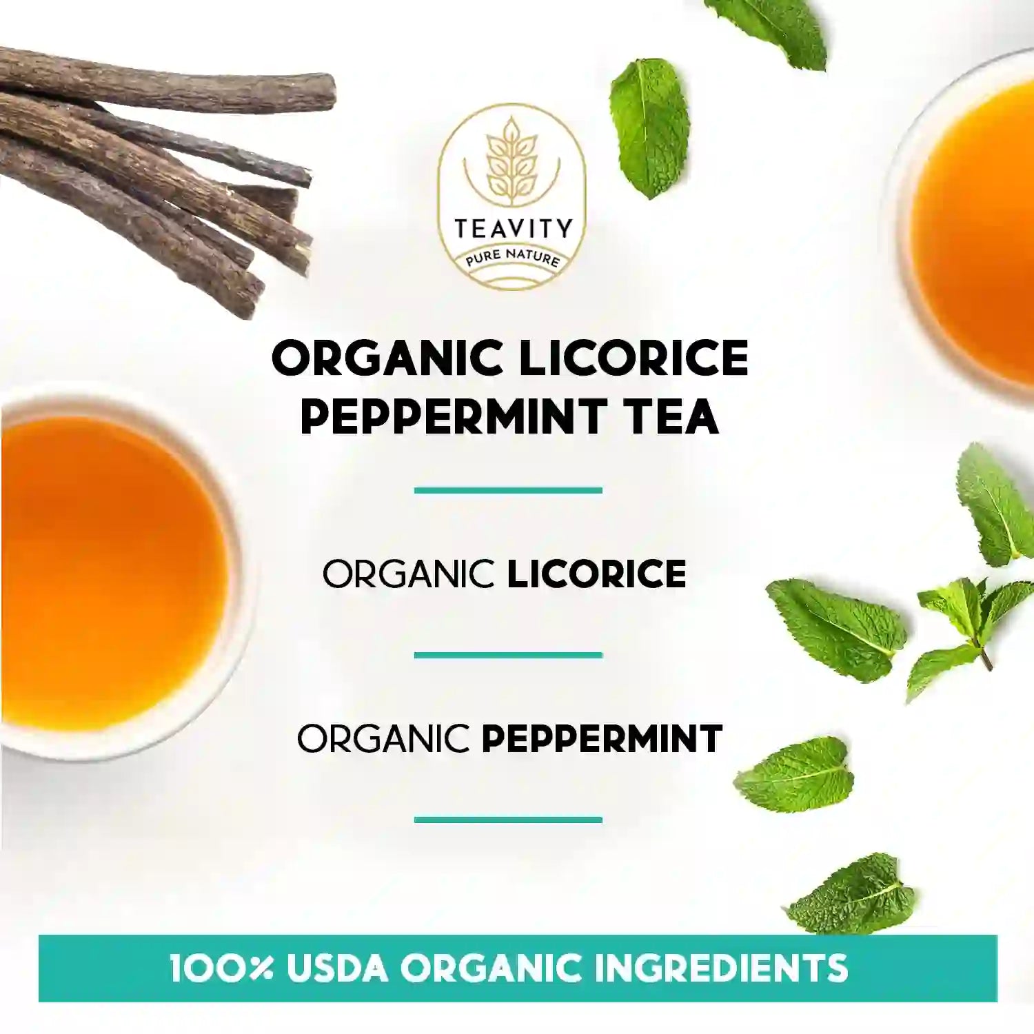 Teavity Organic Licorice Tea with Peppermint, 100% organic ingredients